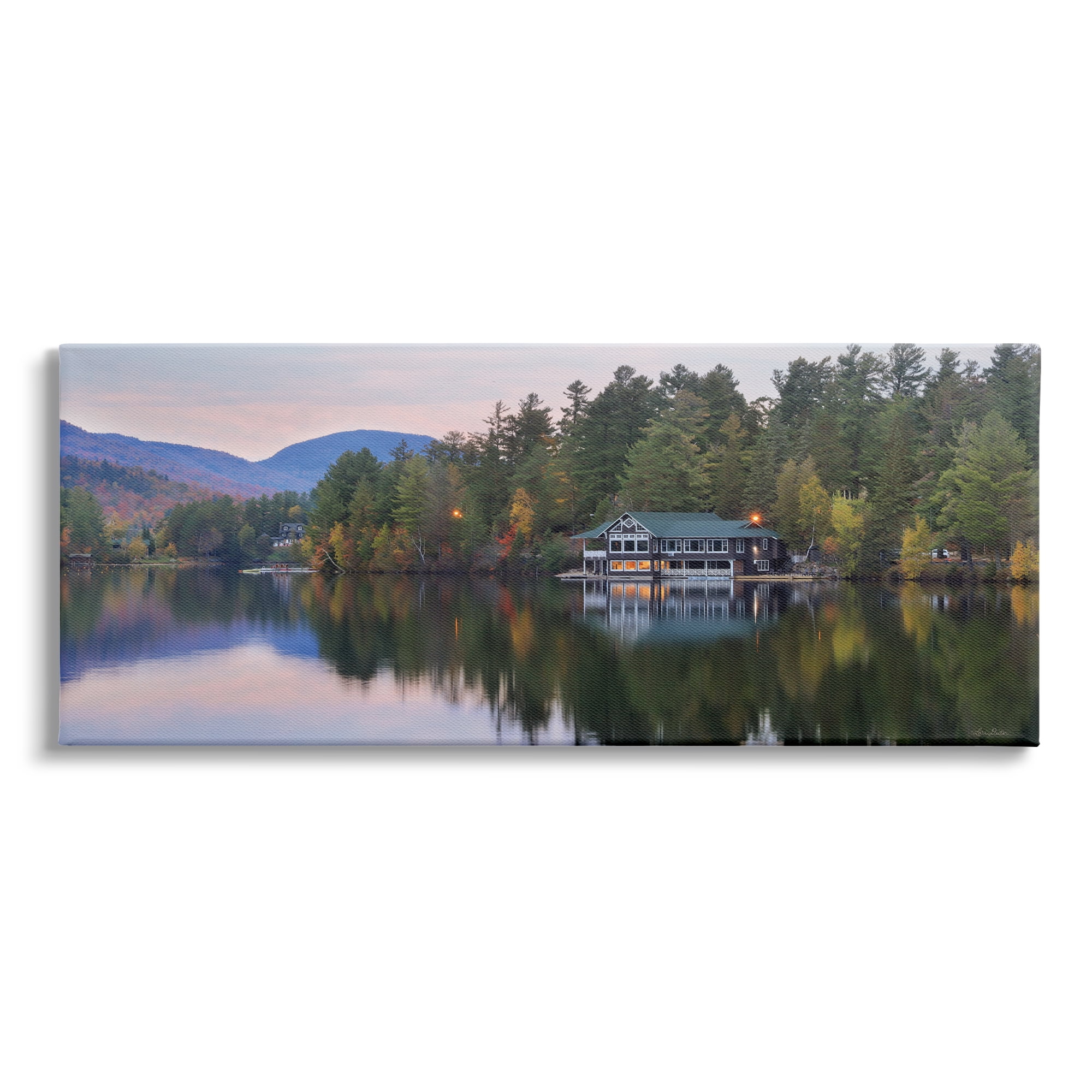 Stupell Industries Outdoor Lake House Landscape Autumn Fir Trees Photography, 24 x 10, Design by Lori Deiter