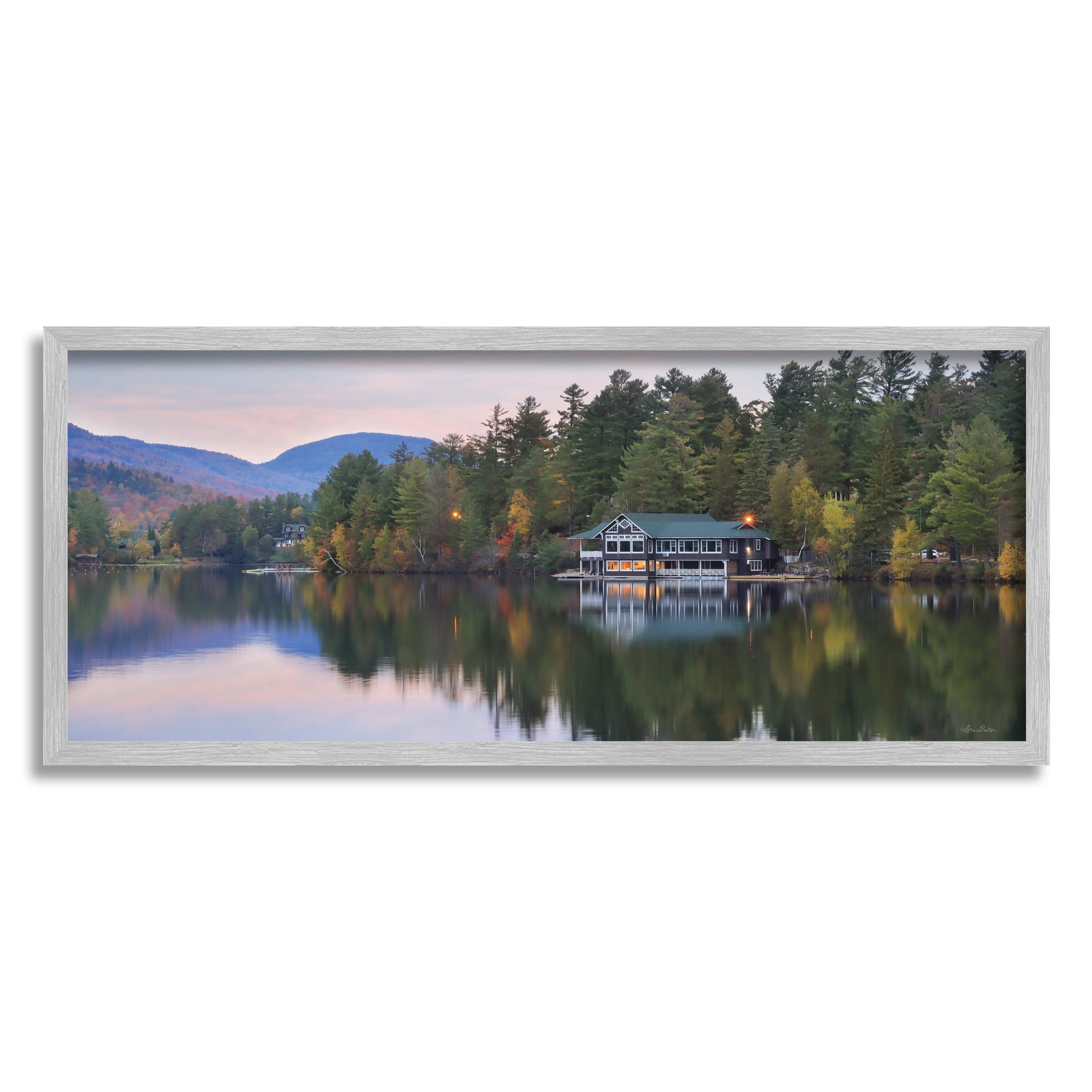 Stupell Industries Outdoor Lake House Landscape Autumn Fir Trees Photography, 24 x 10, Design by Lori Deiter