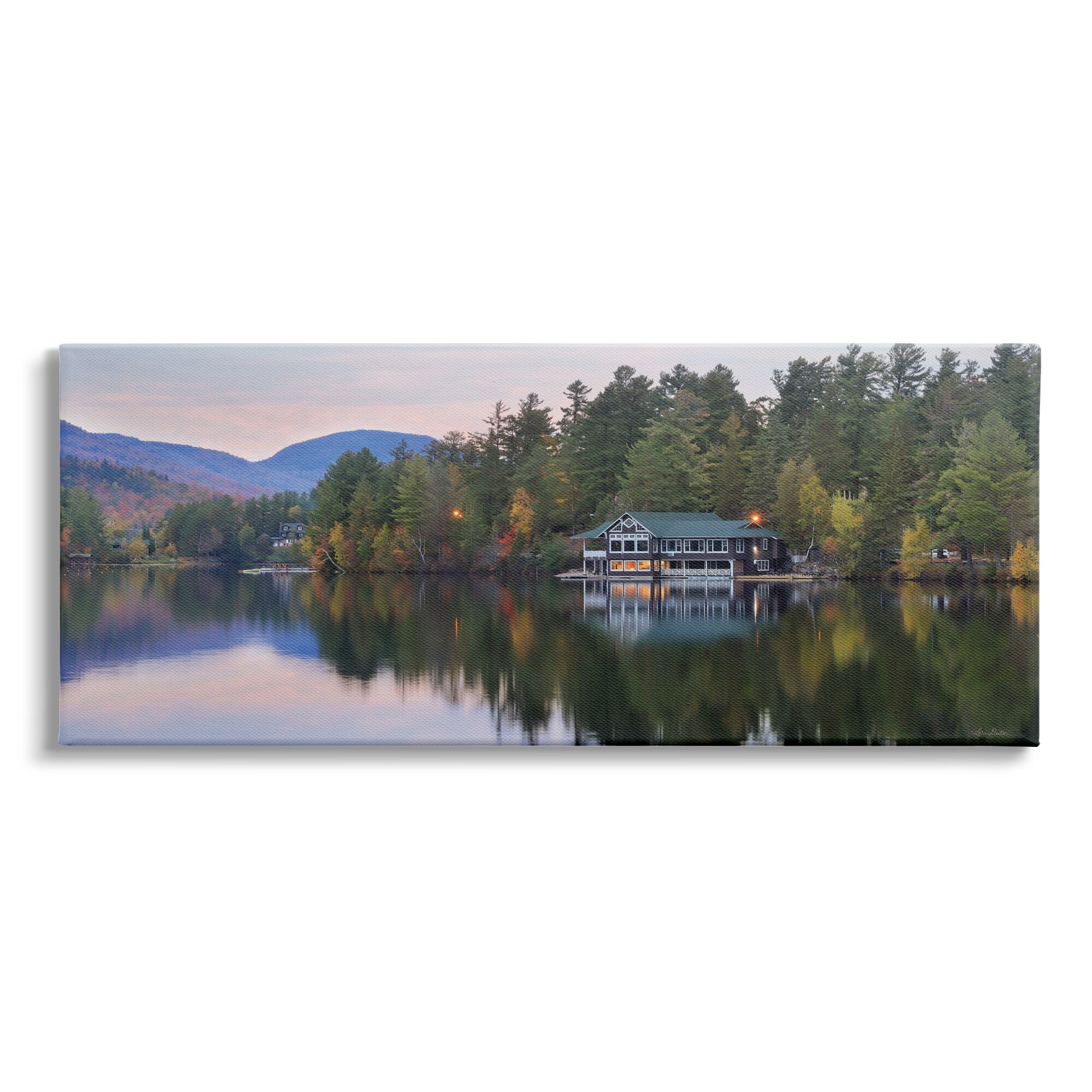 Stupell Industries Outdoor Lake House Landscape Autumn Fir Trees Photography, 30 x 13, Design by Lori Deiter