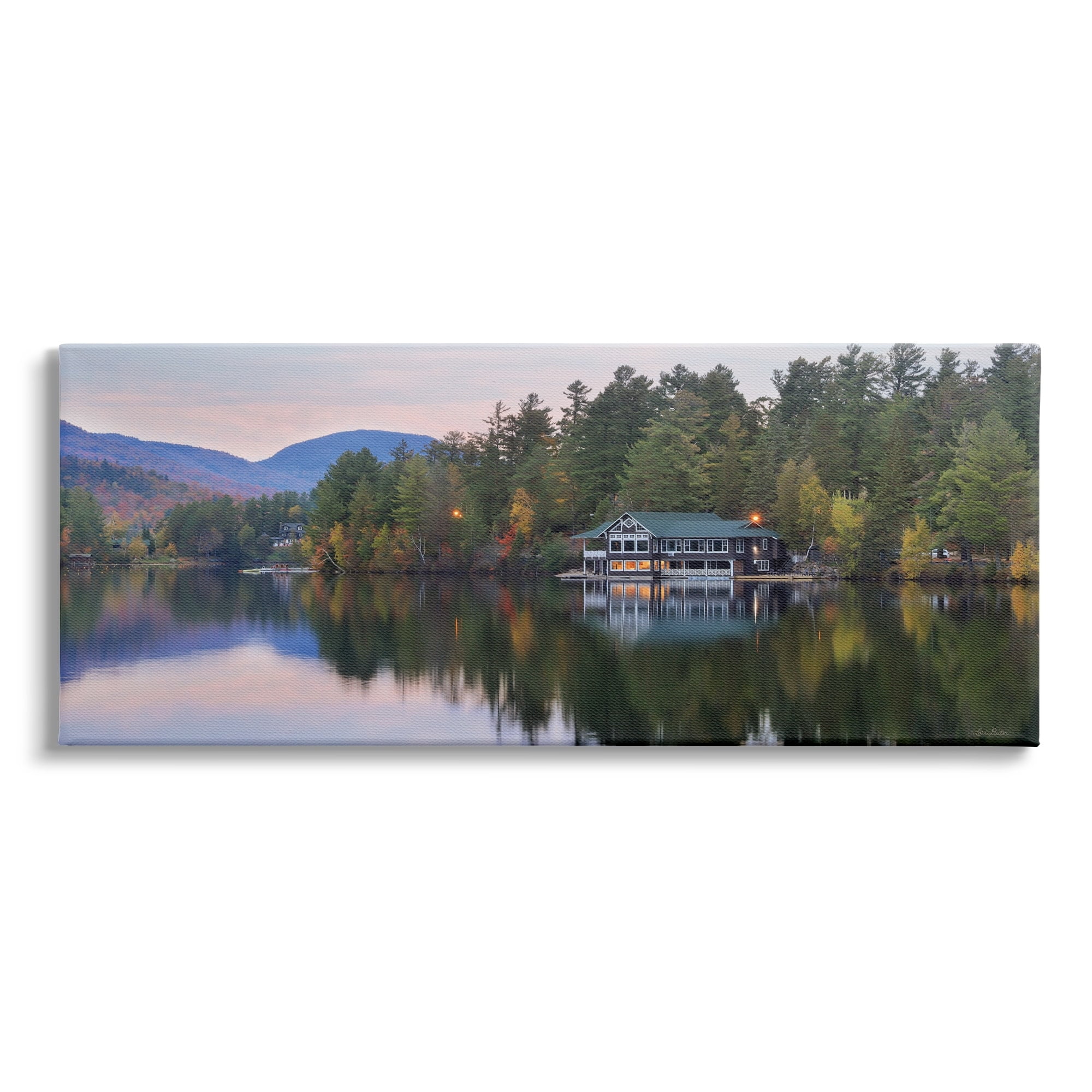 Stupell Industries Outdoor Lake House Landscape Autumn Fir Trees Photography, 48 x 20, Design by Lori Deiter