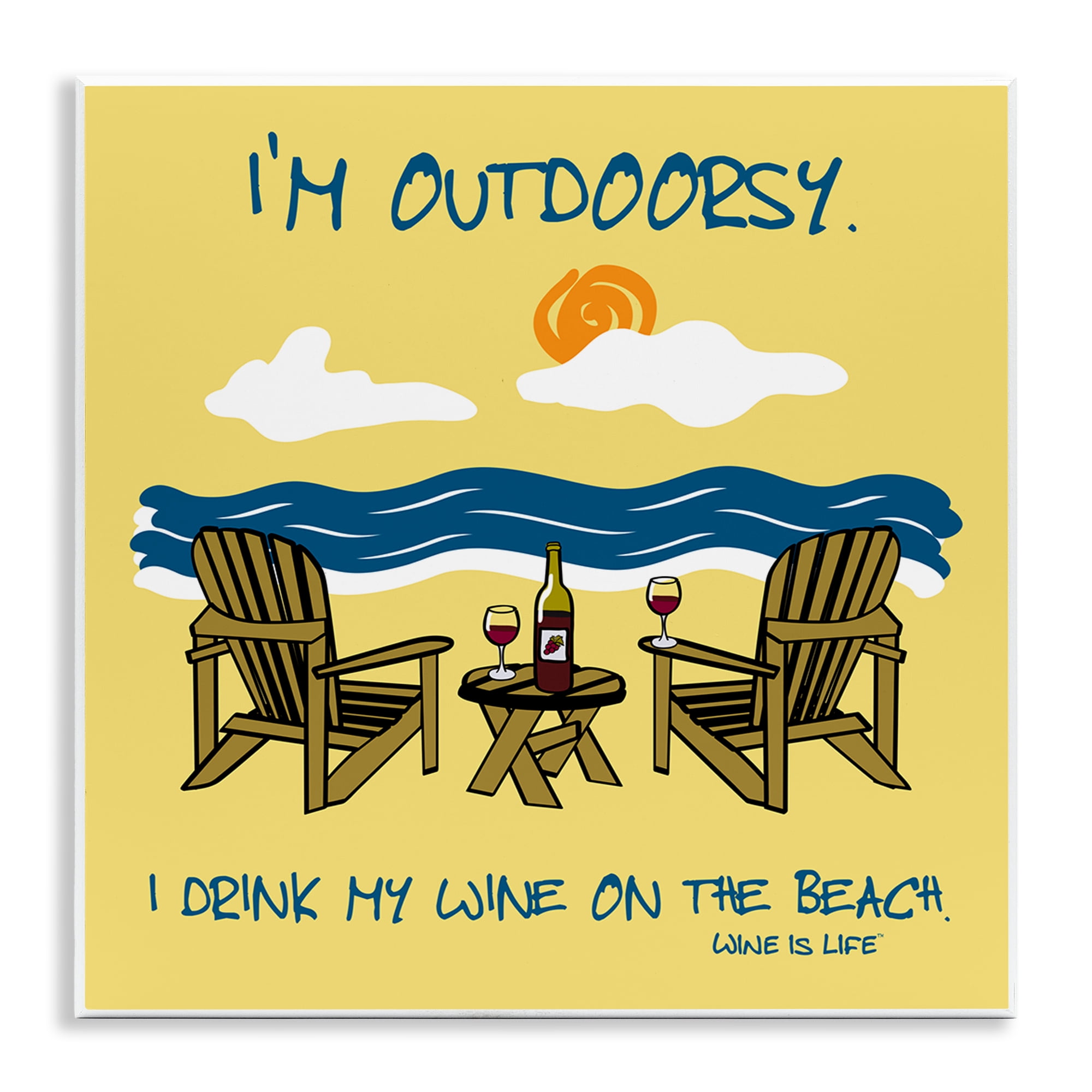 Stupell Industries Outdoorsy Wine on Beach Landscape & Nature Painting Unframed Art Print Wall Art, 12 x 12