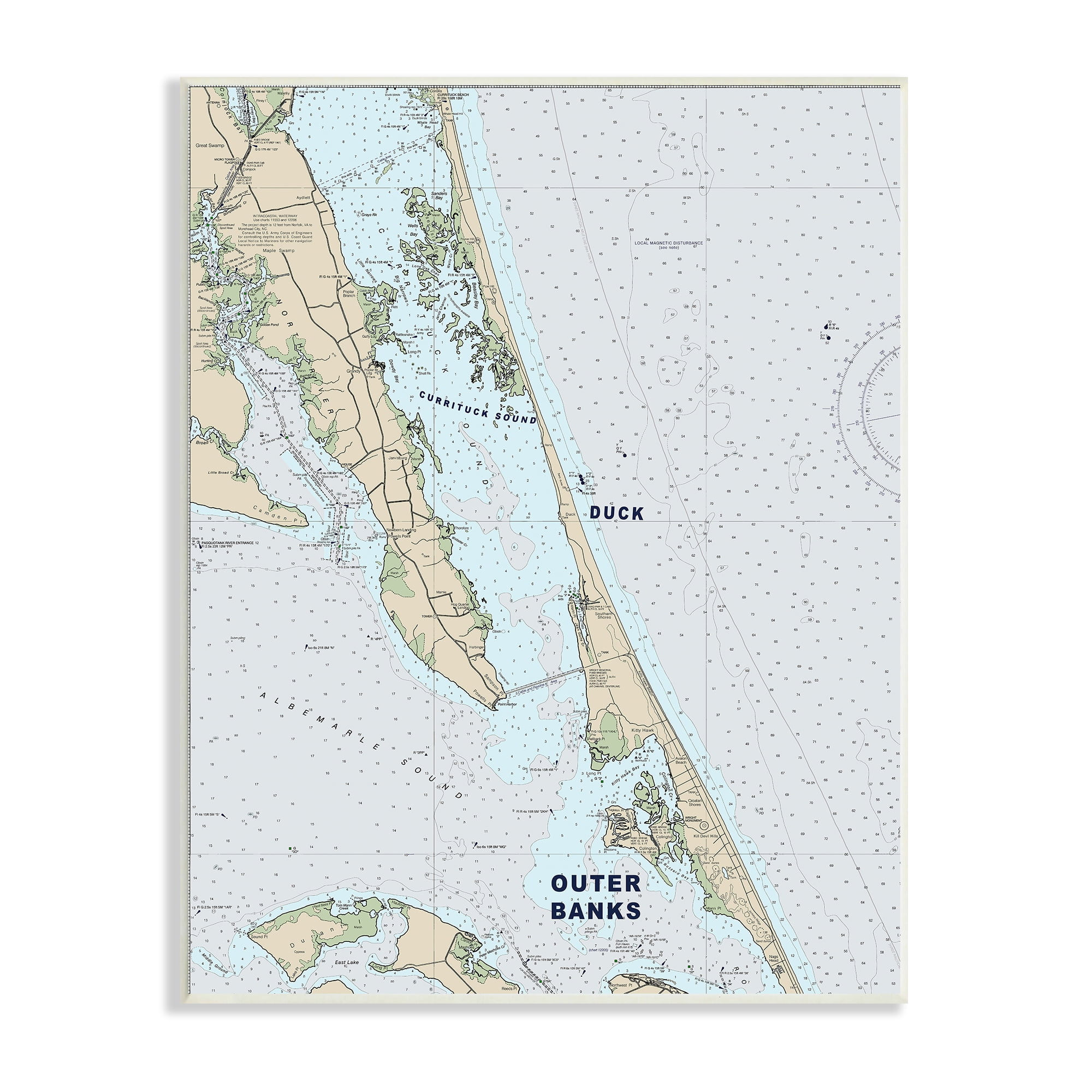Stupell Industries Outer Banks North Carolina Cartography Nautical Map , 13 x 19, Designed by Daphne Polselli
