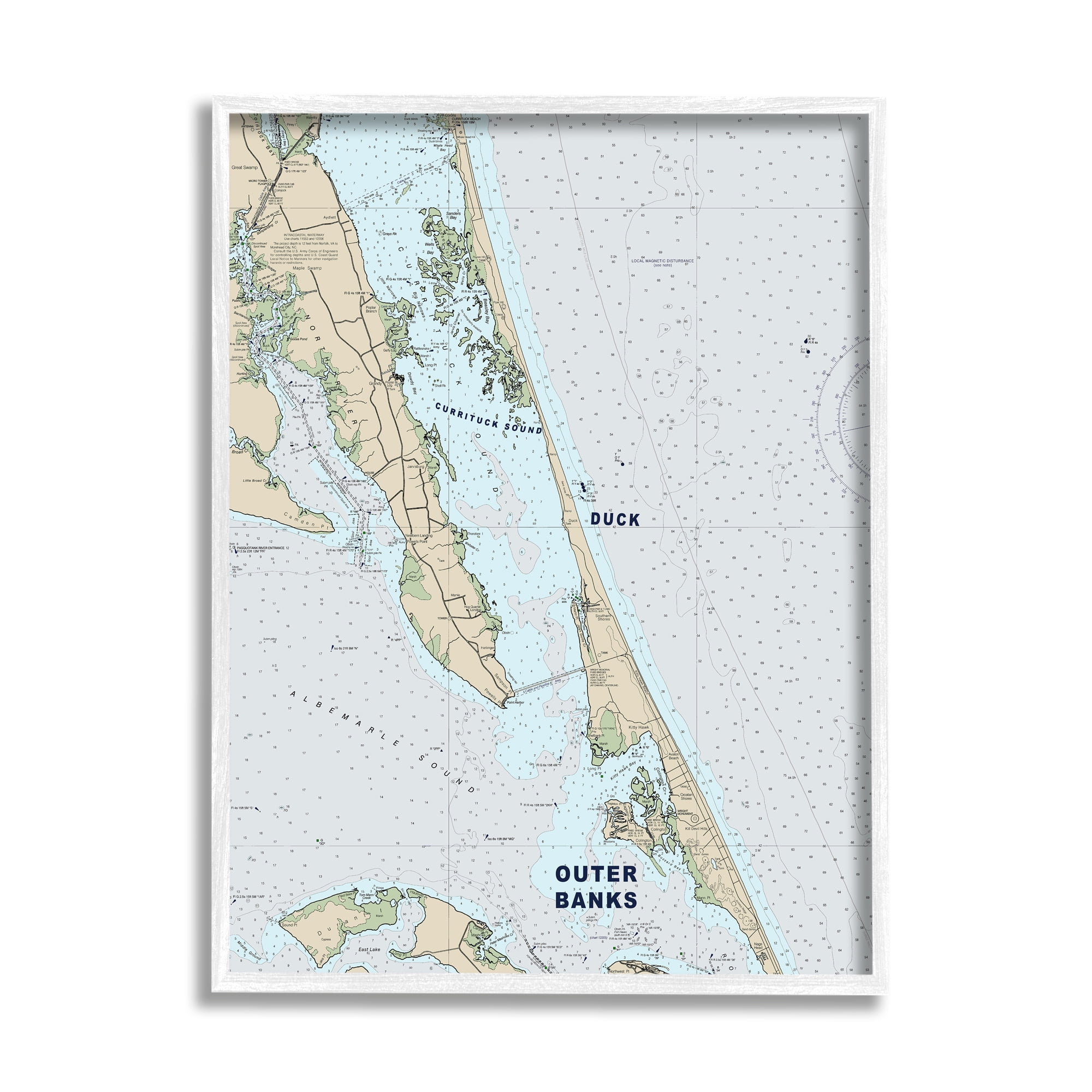 Stupell Industries Outer Banks North Carolina Cartography Nautical Map , 16 x 20, Designed by Daphne Polselli
