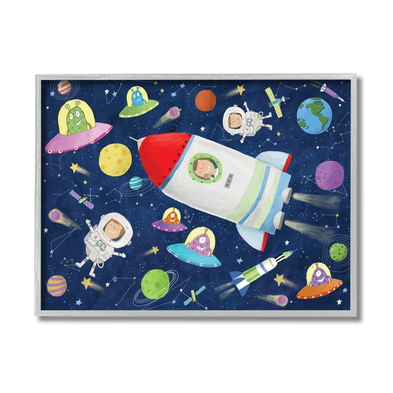 Stupell Industries Outer Space Alien Adventure Astronaut Rocketship,11 x 14,Designed by Carla Daly