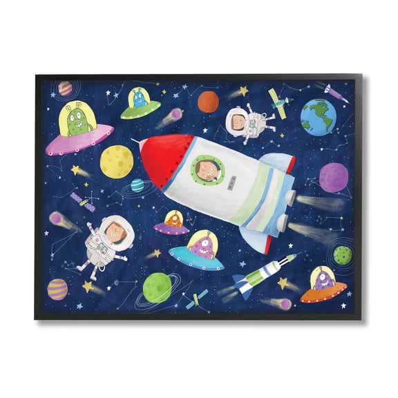 Stupell Industries Outer Space Alien Adventure Astronaut Rocketship,24 x 30,Designed by Carla Daly