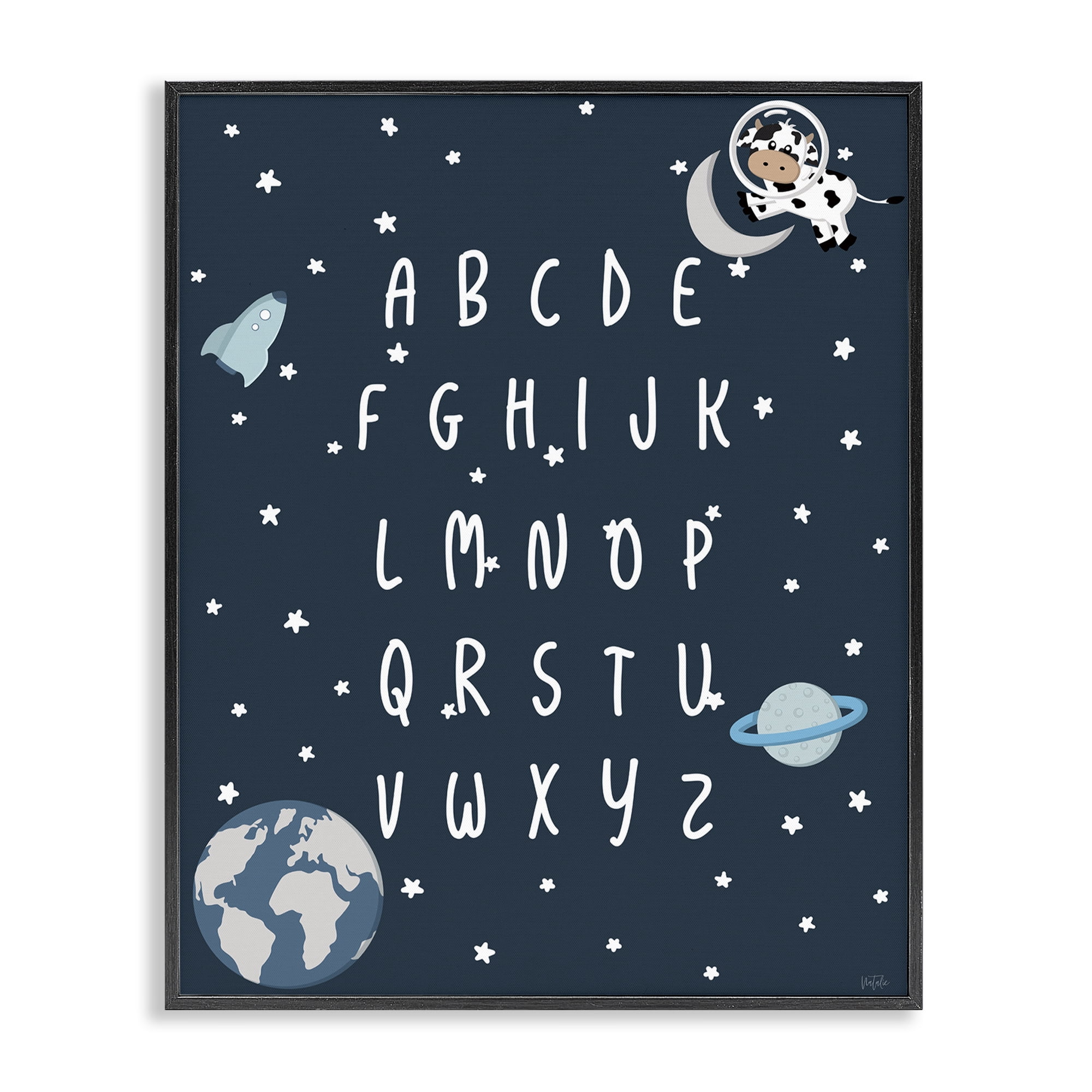 Stupell Industries Outer Space Alphabet Novelty Painting Black Framed Art Print Wall Art, 16 x 20