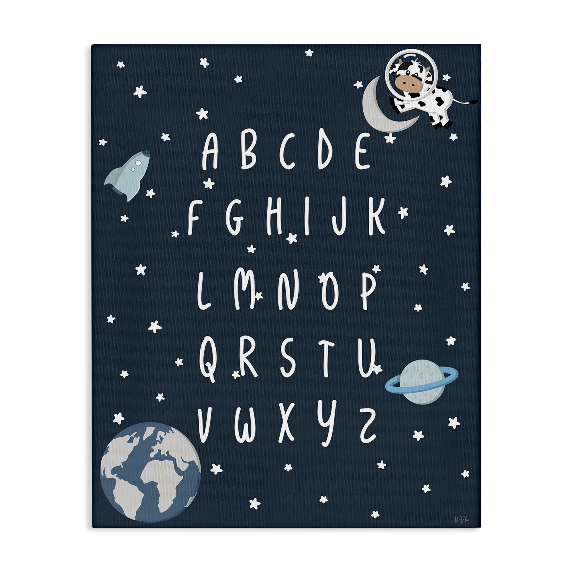 Stupell Industries Outer Space Alphabet Novelty Painting Gallery Wrapped Canvas Art Print Wall Art, 16 x 20