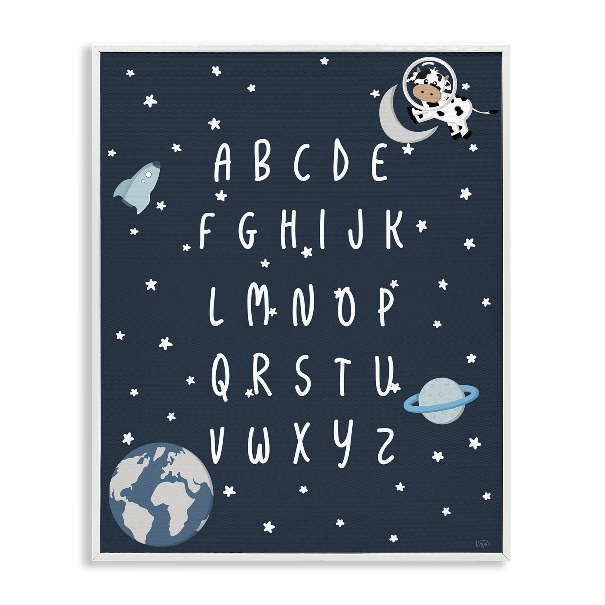 Stupell Industries Outer Space Alphabet Novelty Painting White Framed Art Print Wall Art, 16 x 20