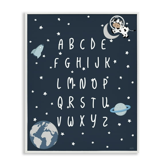 Stupell Industries Outer Space Alphabet Novelty Painting White Framed Art Print Wall Art, 16 x 20