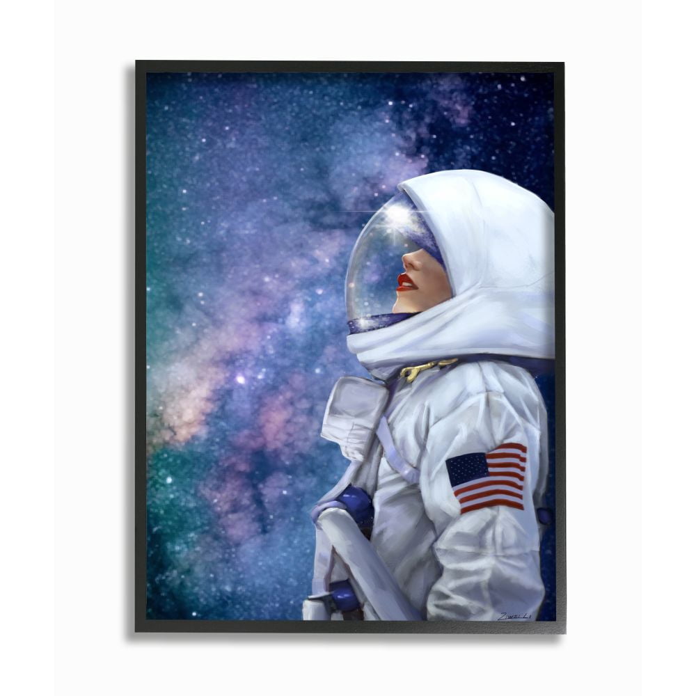Stupell Industries Outer Space Astronaut Female Astronaut Lipstick Detail Framed Wall Art Design by Ziwei Li, 24" x 30", Black Framed