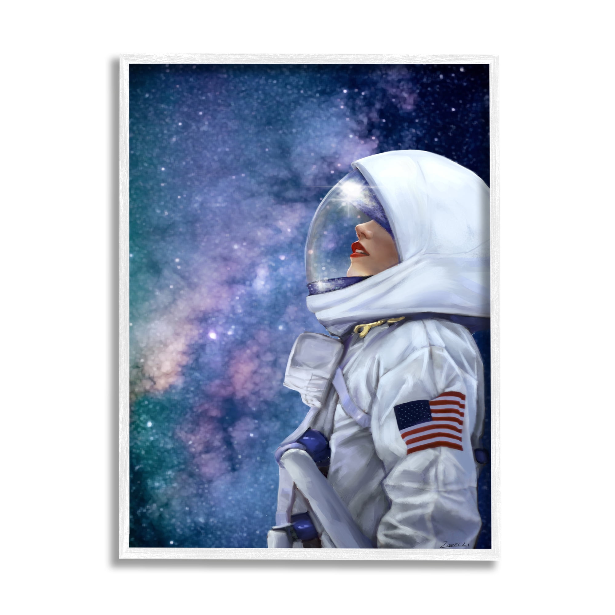 Stupell Industries Outer Space Astronaut Female Astronaut Lipstick Detail Graphic Art Framed Art Print Wall Art, 16x20, By Ziwei Li