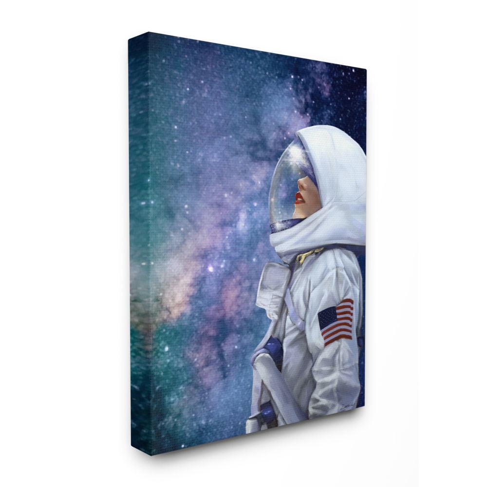 Stupell Industries Outer Space Astronaut Female Astronaut Lipstick Detail Performing Arts Painting Gallery Wrapped Canvas Art Print Wall Art, 36 x 48