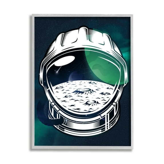 Stupell Industries Outer Space Astronaut Helmet Moon Planet Design Graphic Art Gray Framed Art Print Wall Art, 11x14, by Lil' Rue