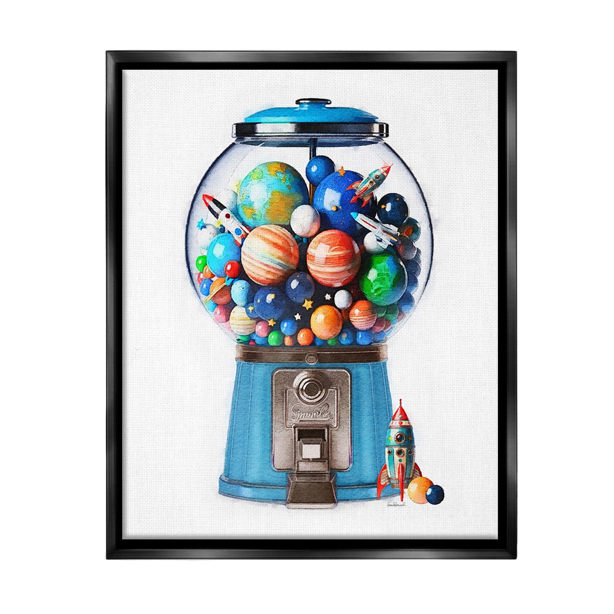 Stupell Industries Outer Space Candy Dispenser Art for Kids Painting Black Floater Framed Canvas Art Print Wall Art, 17 x 21