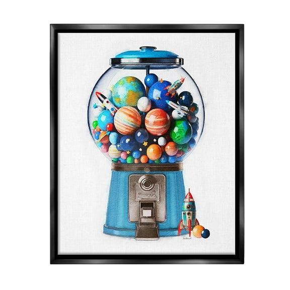 Stupell Industries Outer Space Candy Dispenser Art for Kids Painting Black Floater Framed Canvas Art Print Wall Art, 17 x 21