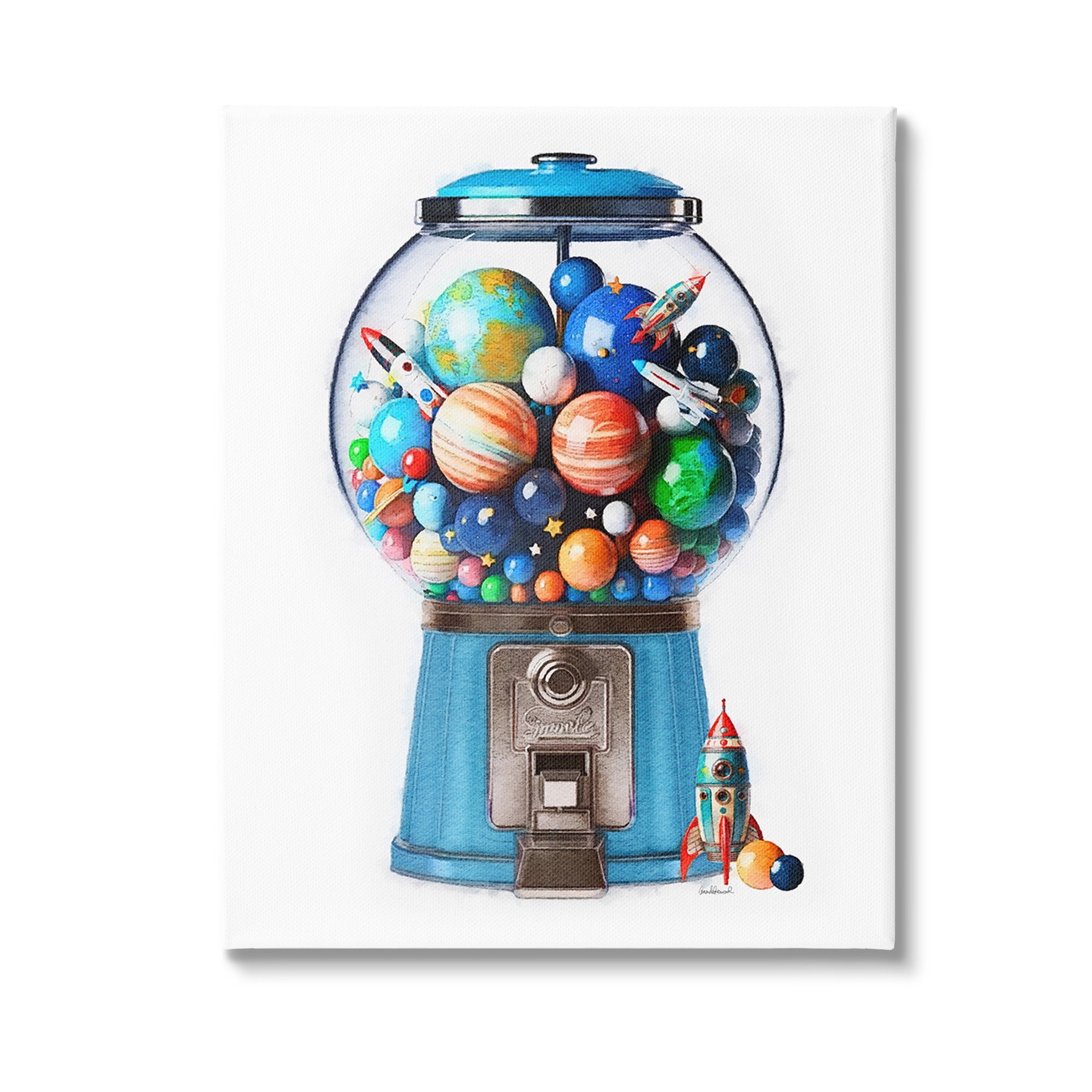 Stupell Industries Outer Space Candy Dispenser Art for Kids Painting Gallery Wrapped Canvas Art Print Wall Art, 16 x 20