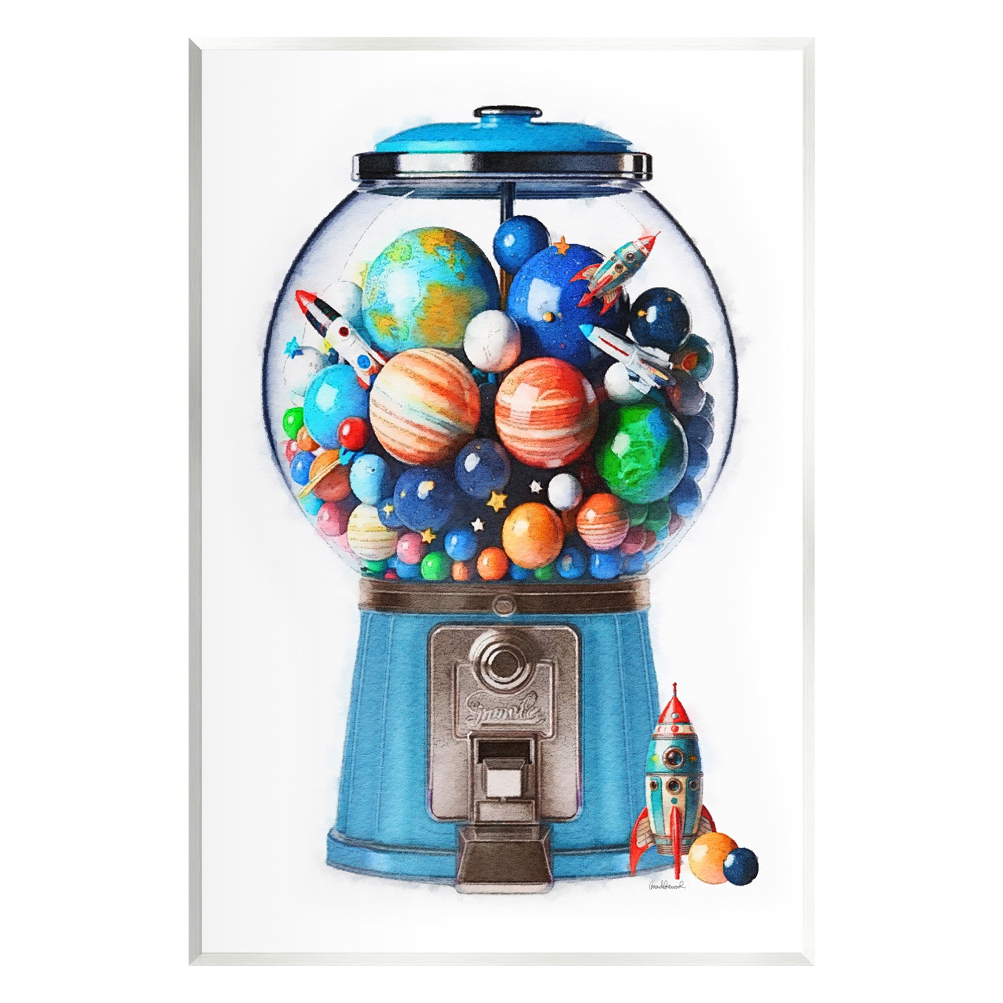 Stupell Industries Outer Space Candy Dispenser Art for Kids Painting Unframed Art Print Wall Art, 10 x 15