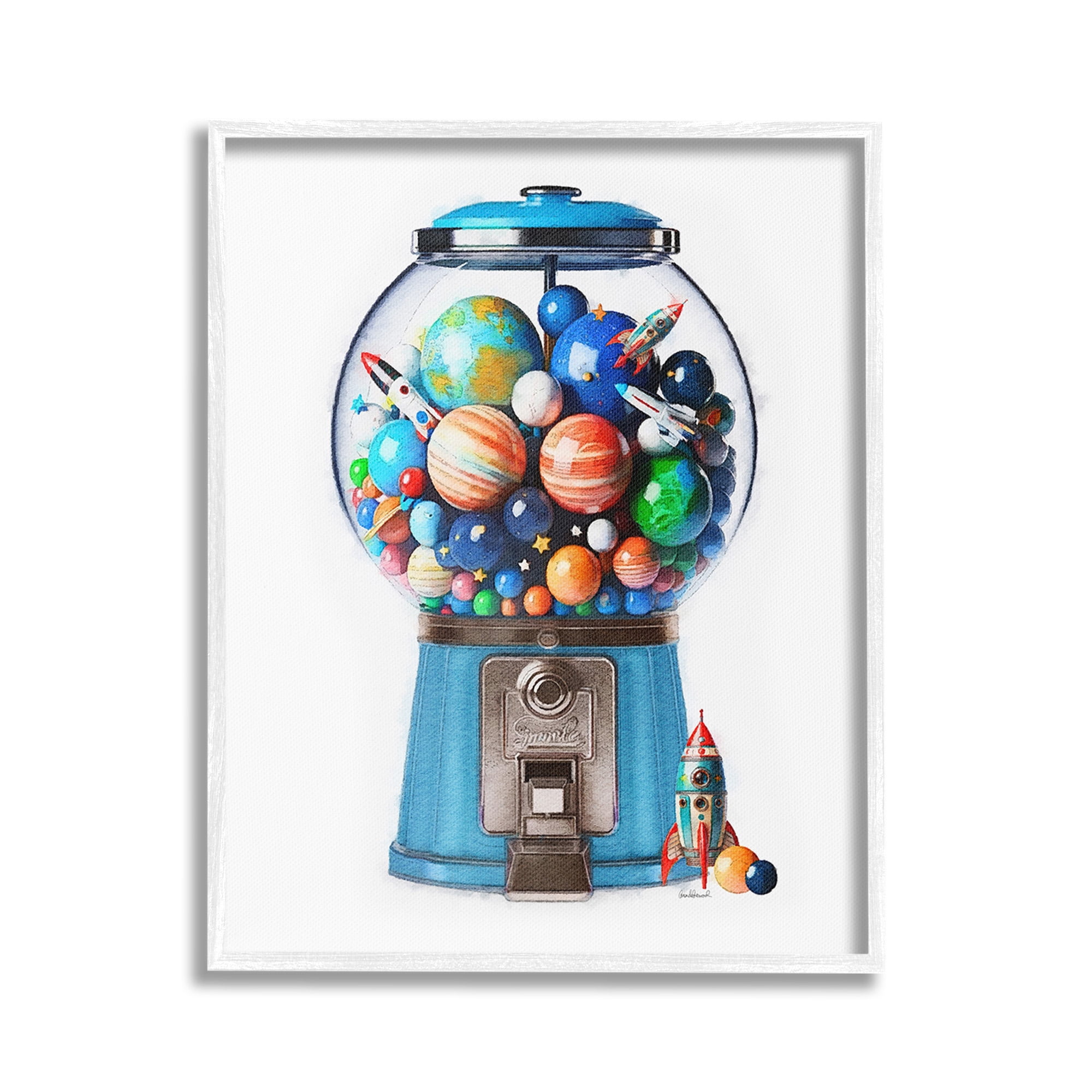 Stupell Industries Outer Space Candy Dispenser Art for Kids Painting White Framed Art Print Wall Art, 24 x 30