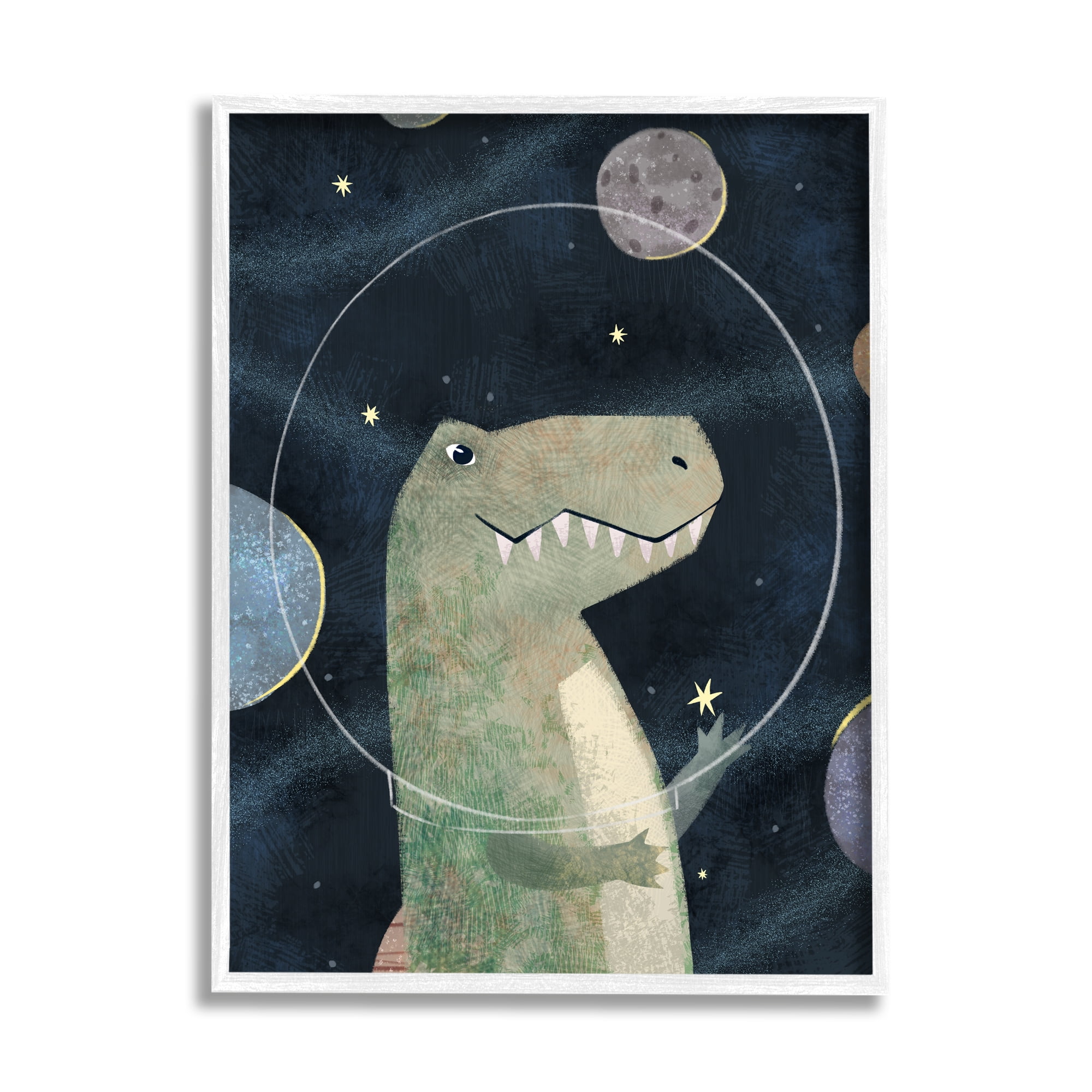 Stupell Industries Outer Space Dinosaur Glass Helmet Galactic Planets Novelty Painting White Framed Art Print Wall Art, 11 x 14, Design by Ziwei Li