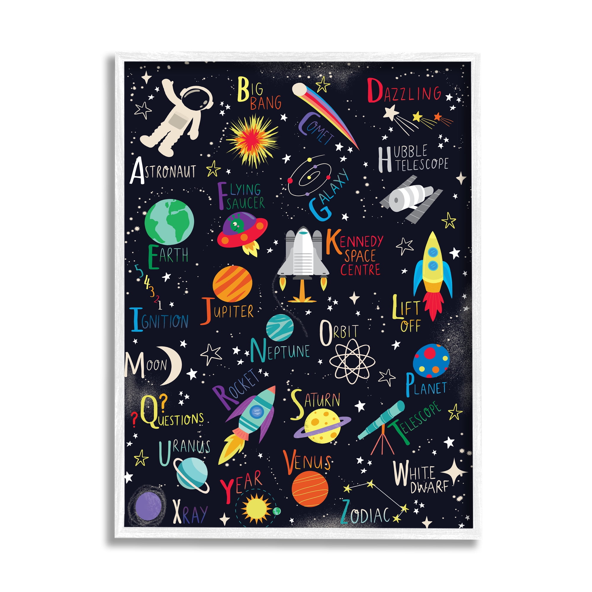 Stupell Industries Outer Space Fun Alphabet Kid's ABC Typography , 24 x 30, Designed by Louise Allen