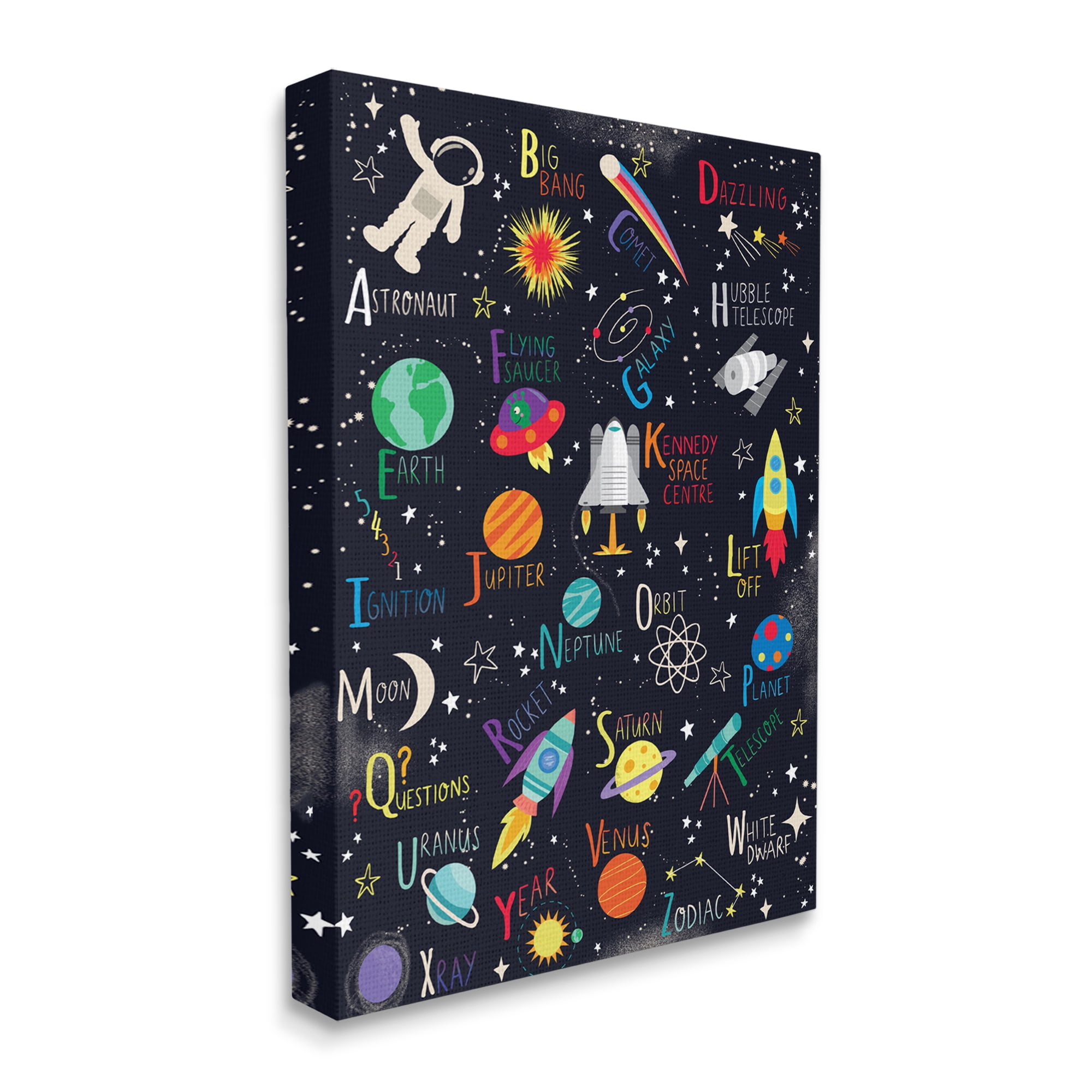 Stupell Industries Outer Space Fun Alphabet Kid's ABC Typography , 36 x 48, Designed by Louise Allen
