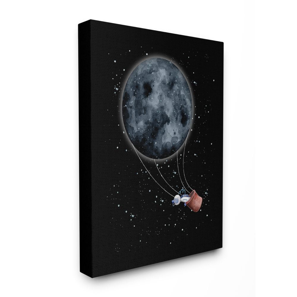 Stupell Industries Outer Space Moon Balloon Astronaut Space Traveler Canvas Wall Art Design by Rachel Nieman