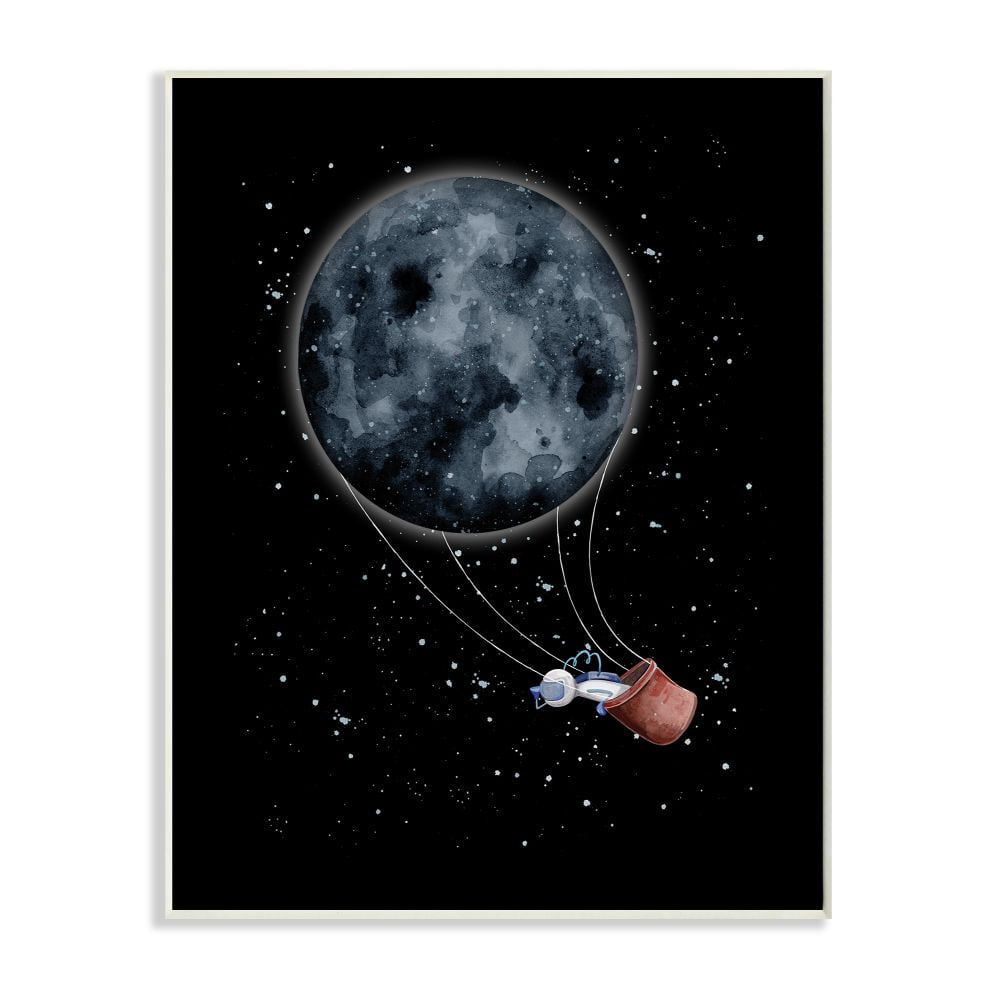 Stupell Industries Outer Space Moon Balloon Astronaut Space Traveler Wall Plaque Design by Rachel Nieman