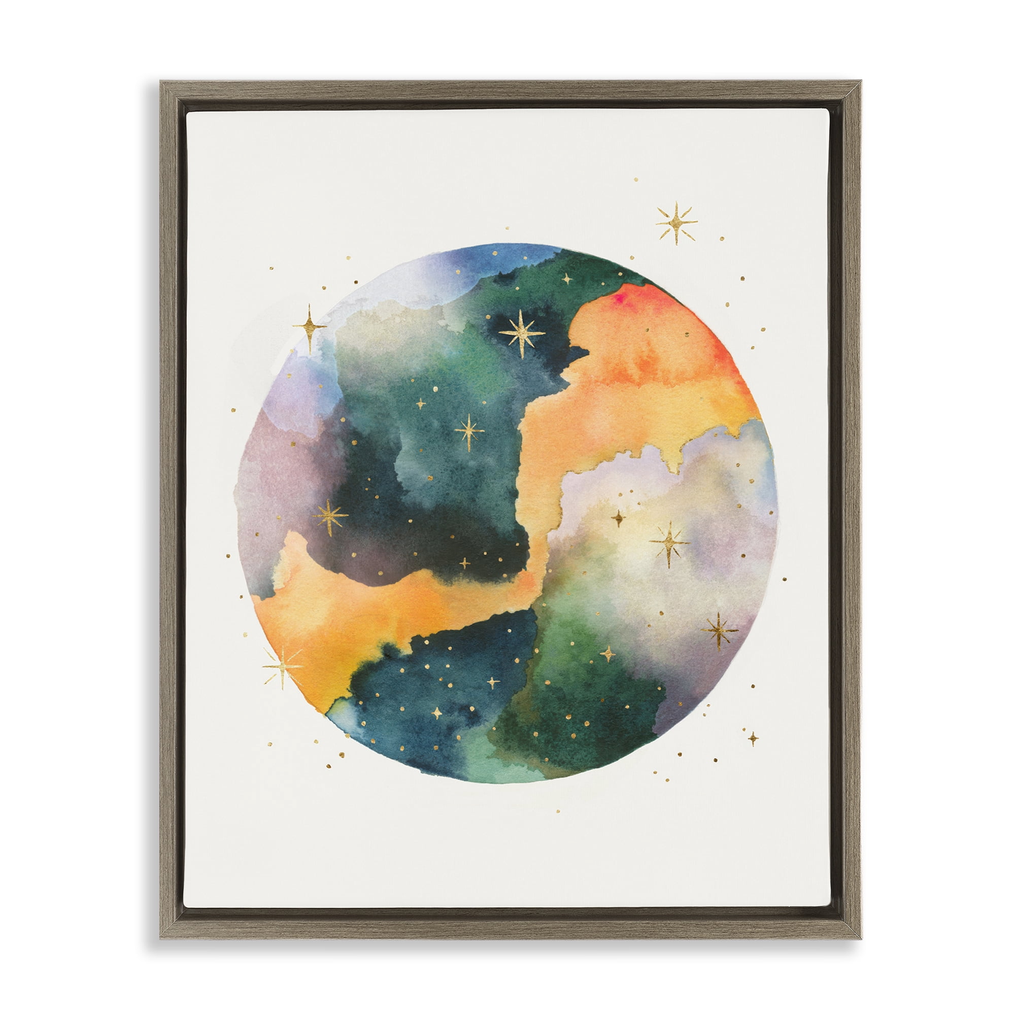 Stupell Industries Outer Space Nebula STEM Painting Brown Floater Framed Canvas Art Print Wall Art, 17 x 21