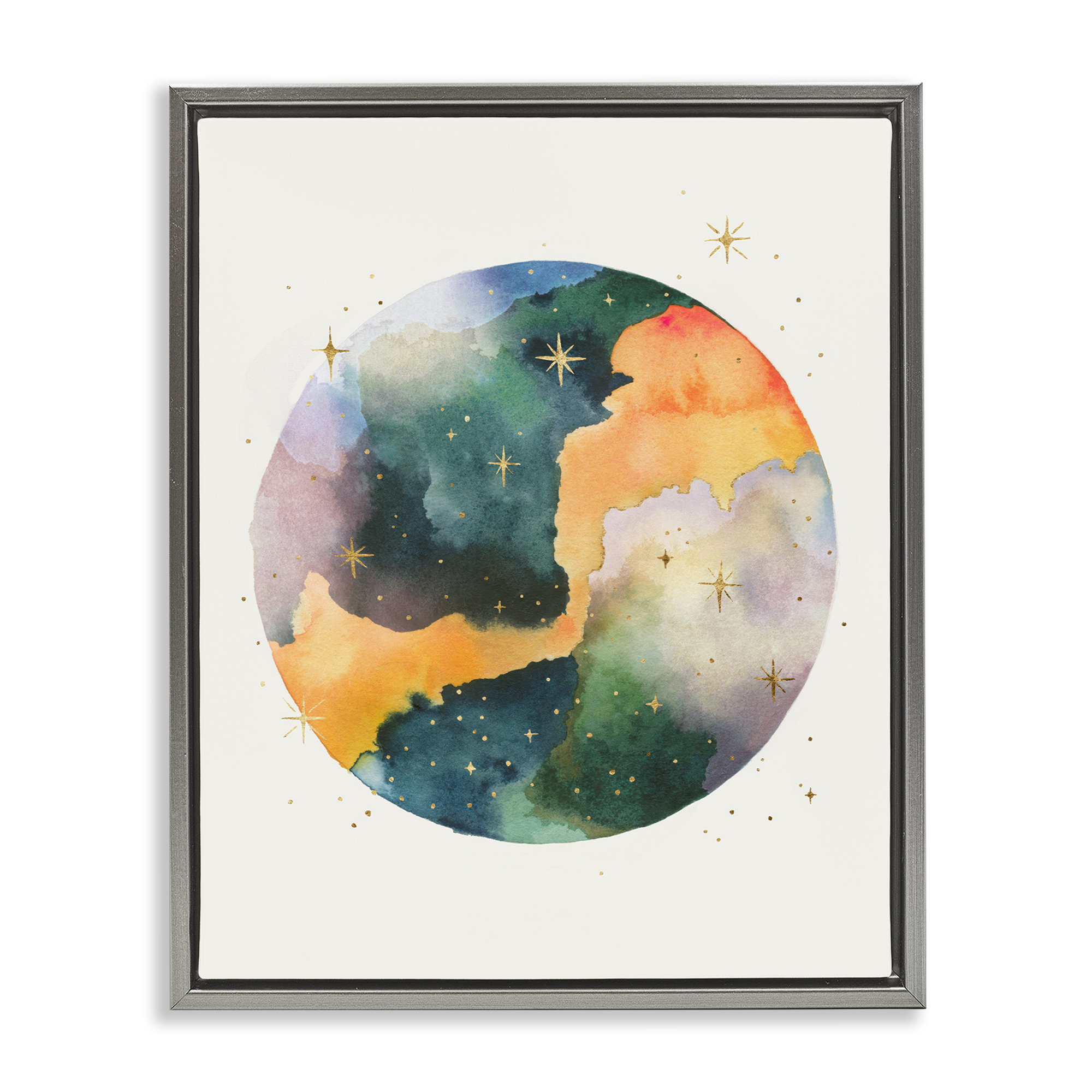 Stupell Industries Outer Space Nebula STEM Painting Gray Floater Framed Canvas Art Print Wall Art, 17 x 21
