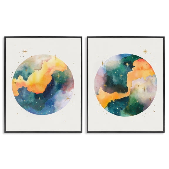 Stupell Industries Outer Space Round Galaxies Astrology & Stars Painting Black Framed Art Print Wall Art, 16 x 20, Set of 2