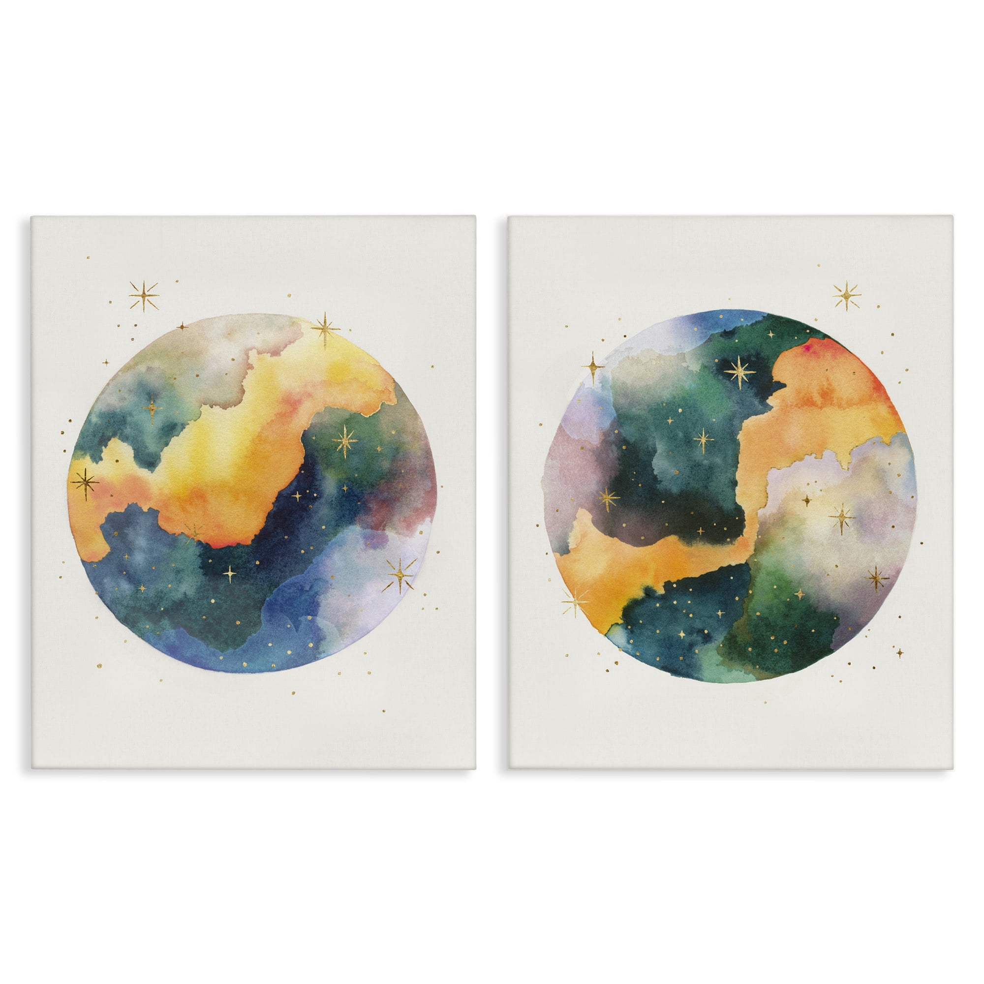 Stupell Industries Outer Space Round Galaxies Astrology & Stars Painting Wrapped Canvas Art Print Wall Art, 16 x 20, Set of 2