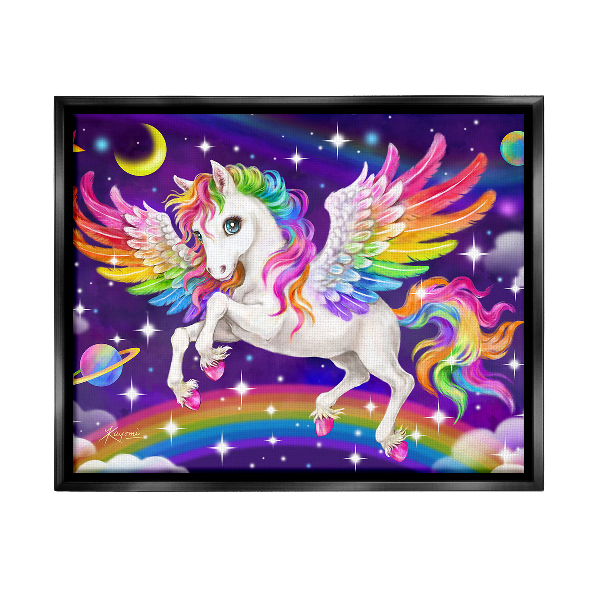 Stupell Industries Outer Space Unicorn Fairy Tales & Fantasy Painting Black Floater Framed Canvas Art Print Wall Art, 31 x 25