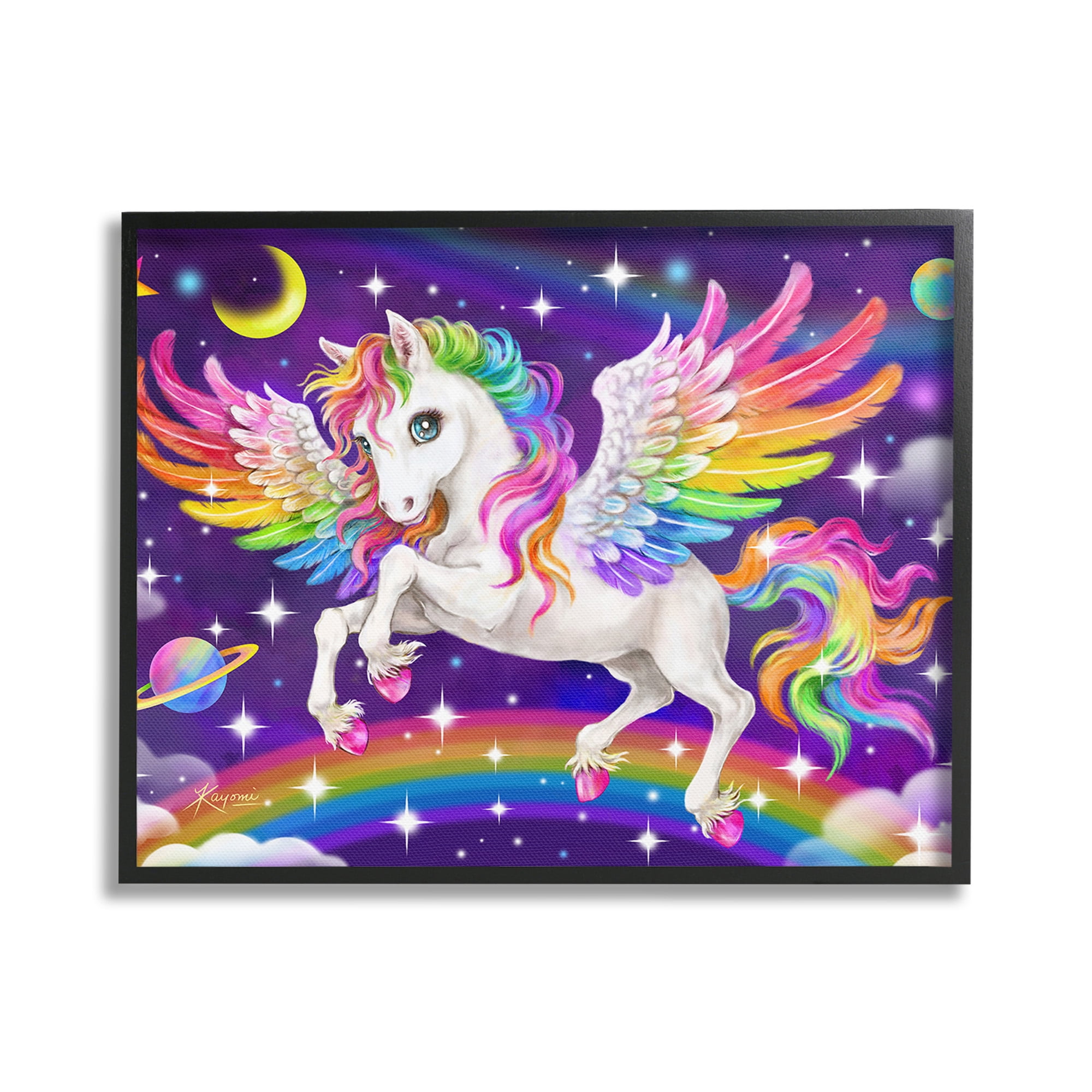Stupell Industries Outer Space Unicorn Fairy Tales & Fantasy Painting Black Framed Art Print Wall Art, 20 x 16
