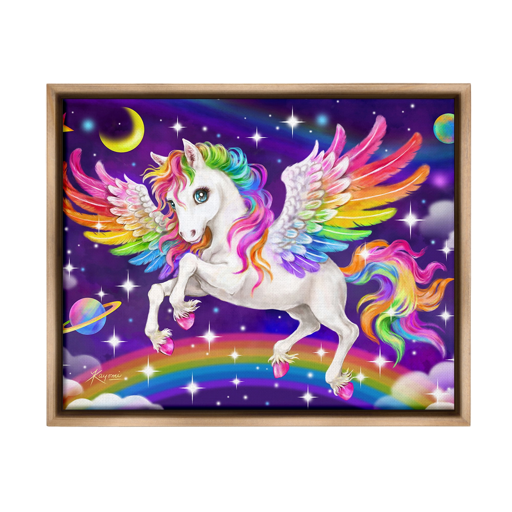 Stupell Industries Outer Space Unicorn Fairy Tales & Fantasy Painting Brown Floater Framed Canvas Art Print Wall Art, 31 x 25