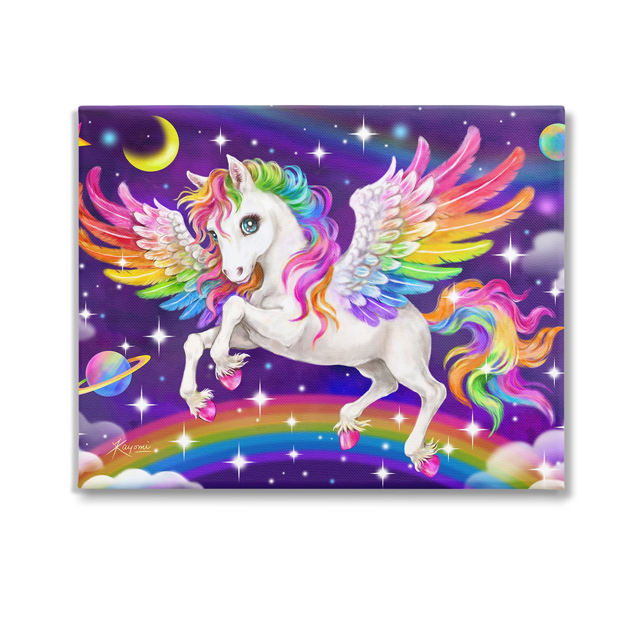 Stupell Industries Outer Space Unicorn Fairy Tales & Fantasy Painting Gallery Wrapped Canvas Art Print Wall Art, 20 x 16