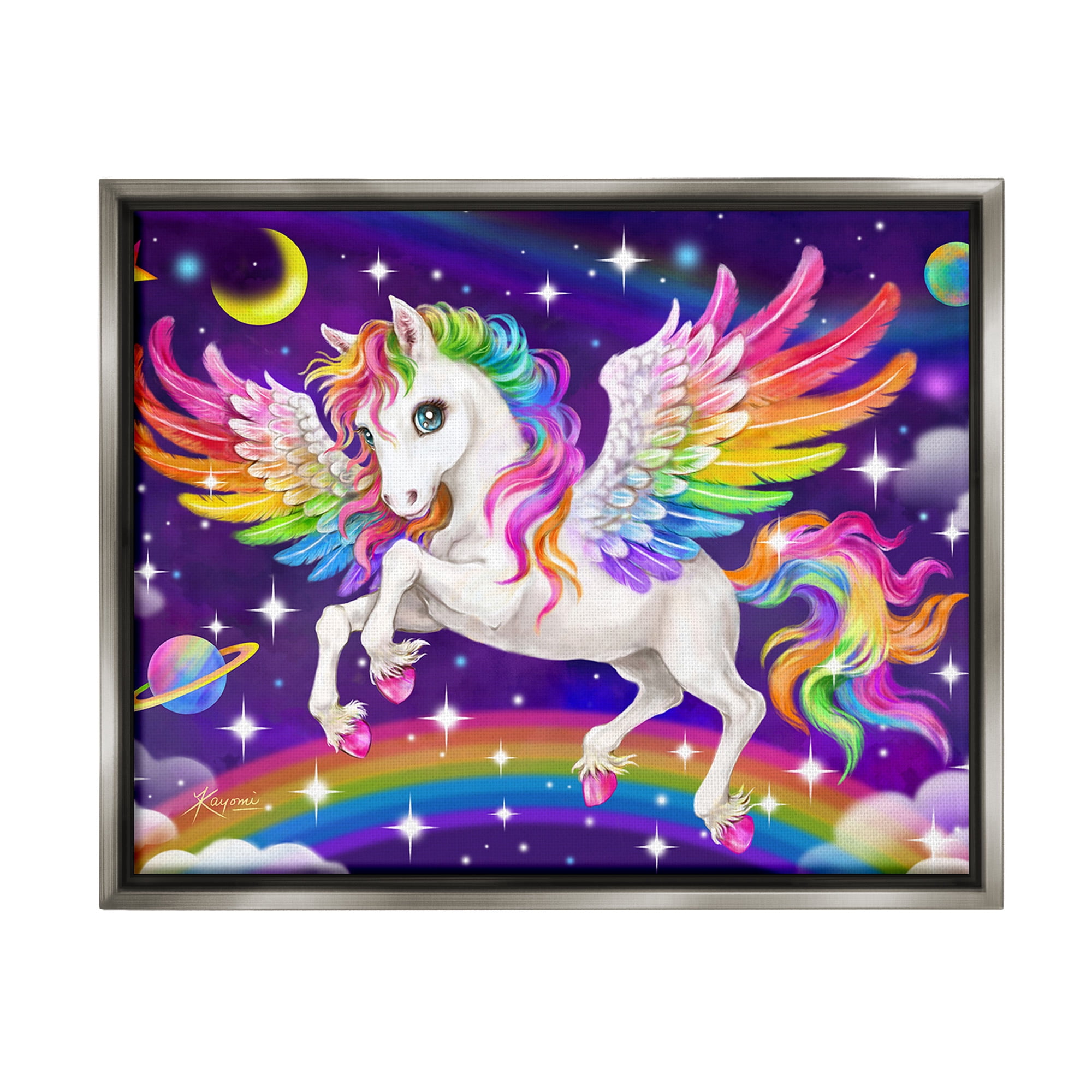 Stupell Industries Outer Space Unicorn Fairy Tales & Fantasy Painting Gray Floater Framed Canvas Art Print Wall Art, 31 x 25