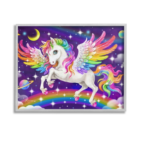 Stupell Industries Outer Space Unicorn Fairy Tales & Fantasy Painting Gray Framed Art Print Wall Art, 14 x 11