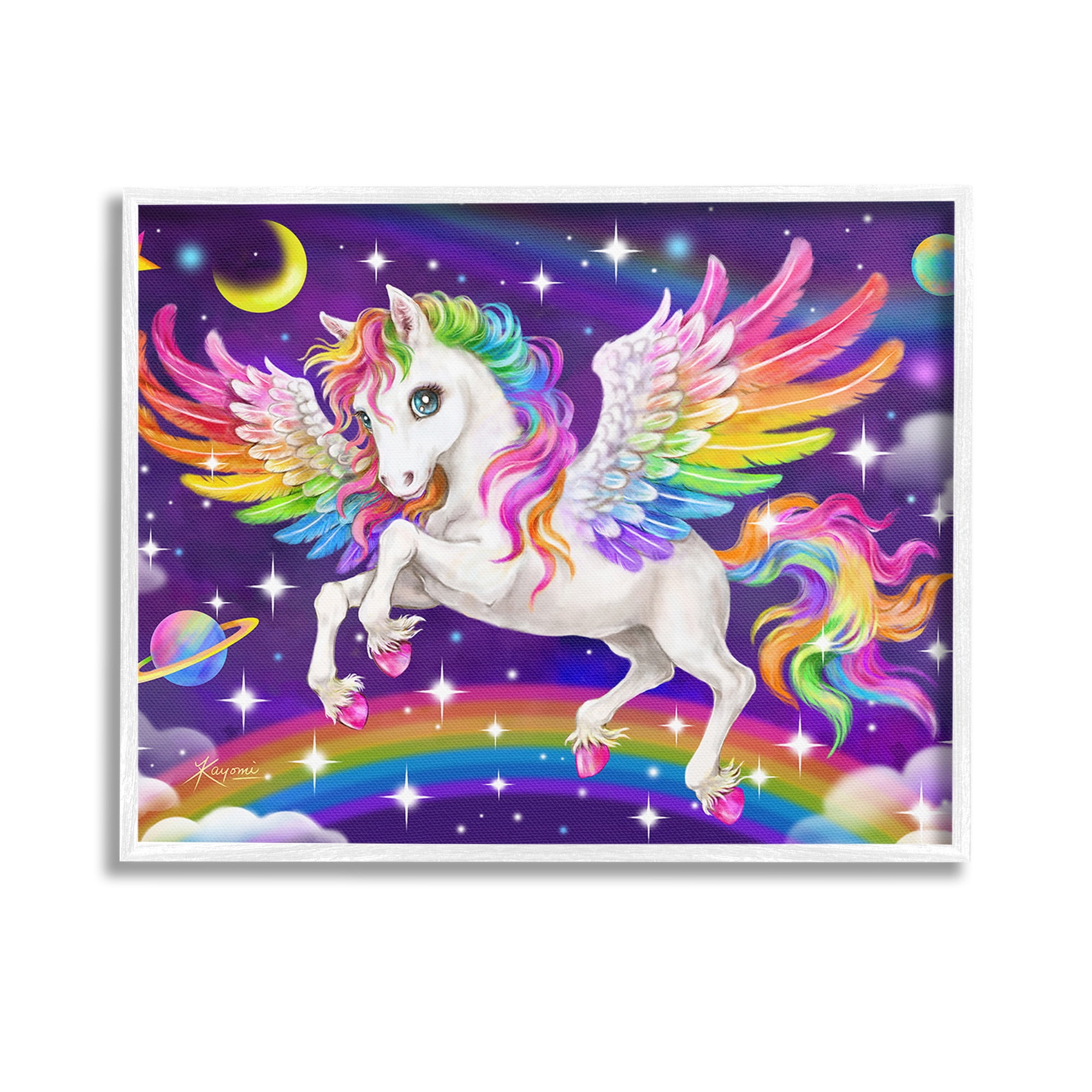 Stupell Industries Outer Space Unicorn Fairy Tales & Fantasy Painting White Framed Art Print Wall Art, 14 x 11
