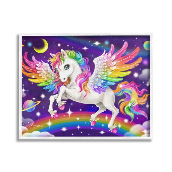 Stupell Industries Outer Space Unicorn Fairy Tales & Fantasy Painting White Framed Art Print Wall Art, 20 x 16