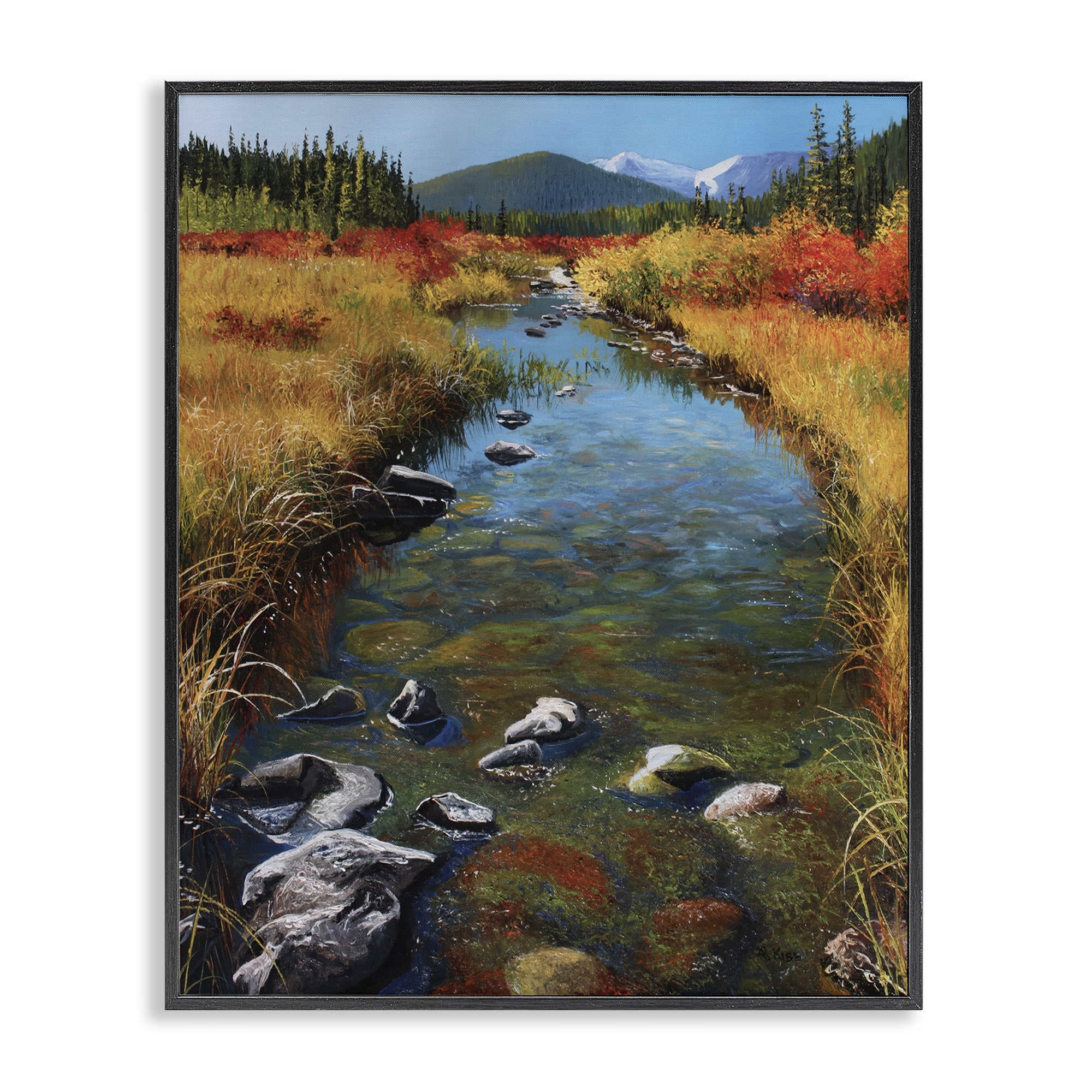 Stupell Industries Outflow From Lake Landscape & Nature Painting Black Framed Art Print Wall Art, 11 x 14