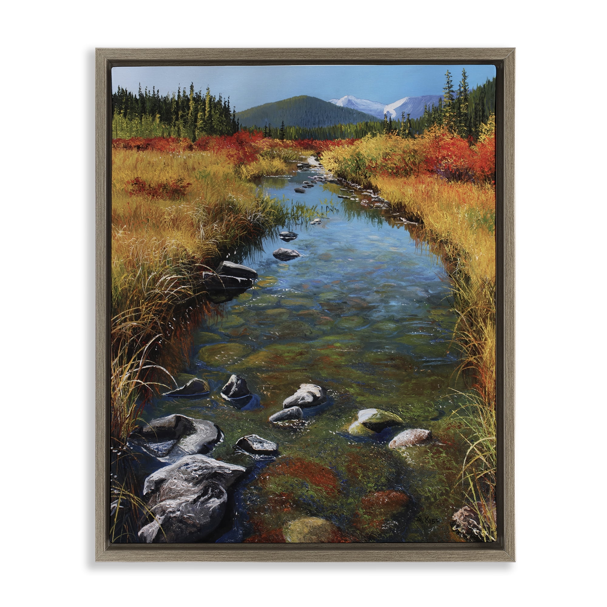 Stupell Industries Outflow From Lake Landscape & Nature Painting Brown Floater Framed Canvas Art Print Wall Art, 25 x 31