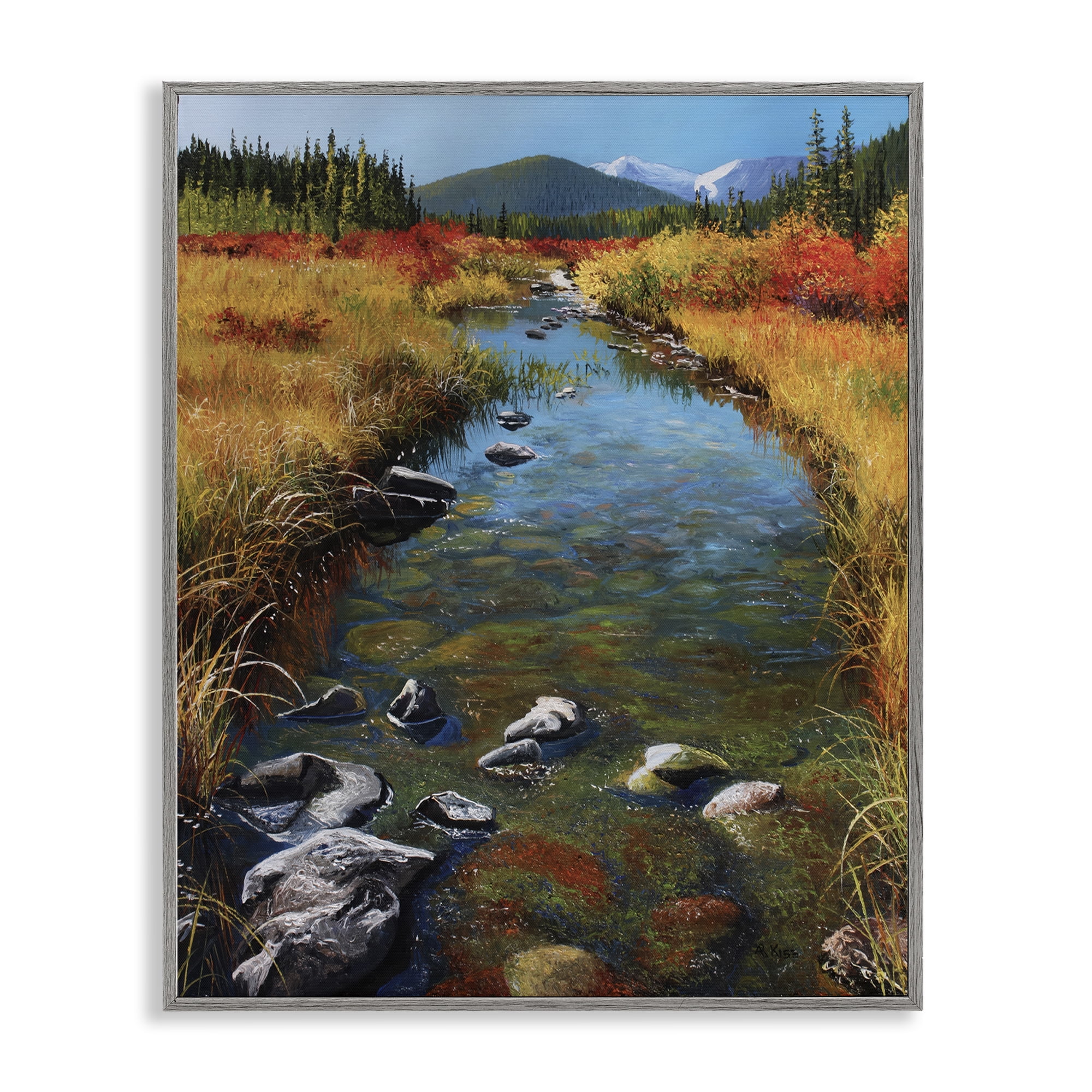 Stupell Industries Outflow From Lake Landscape & Nature Painting Gray Framed Art Print Wall Art, 24 x 30