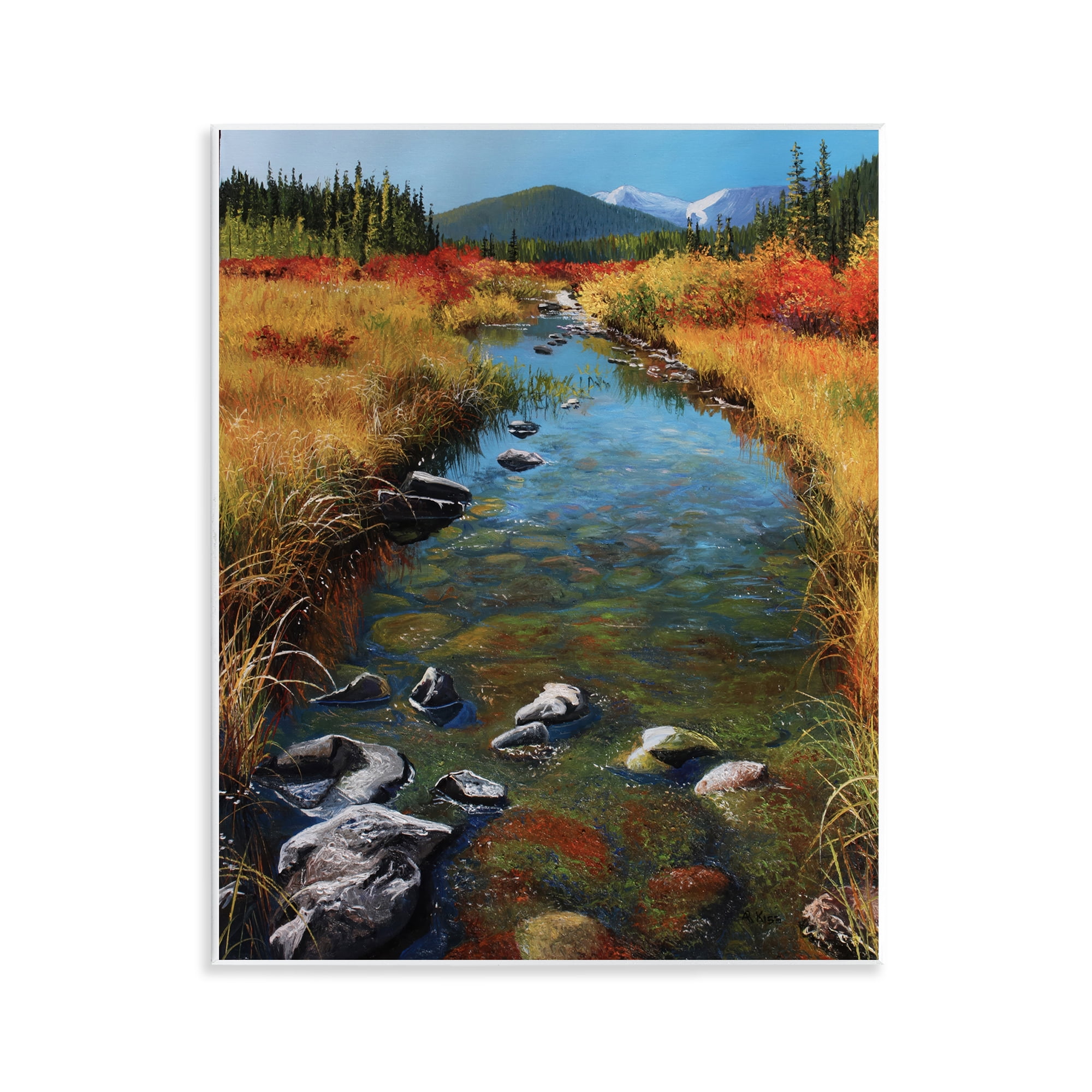 Stupell Industries Outflow From Lake Landscape & Nature Painting Unframed Art Print Wall Art, 11 x 14