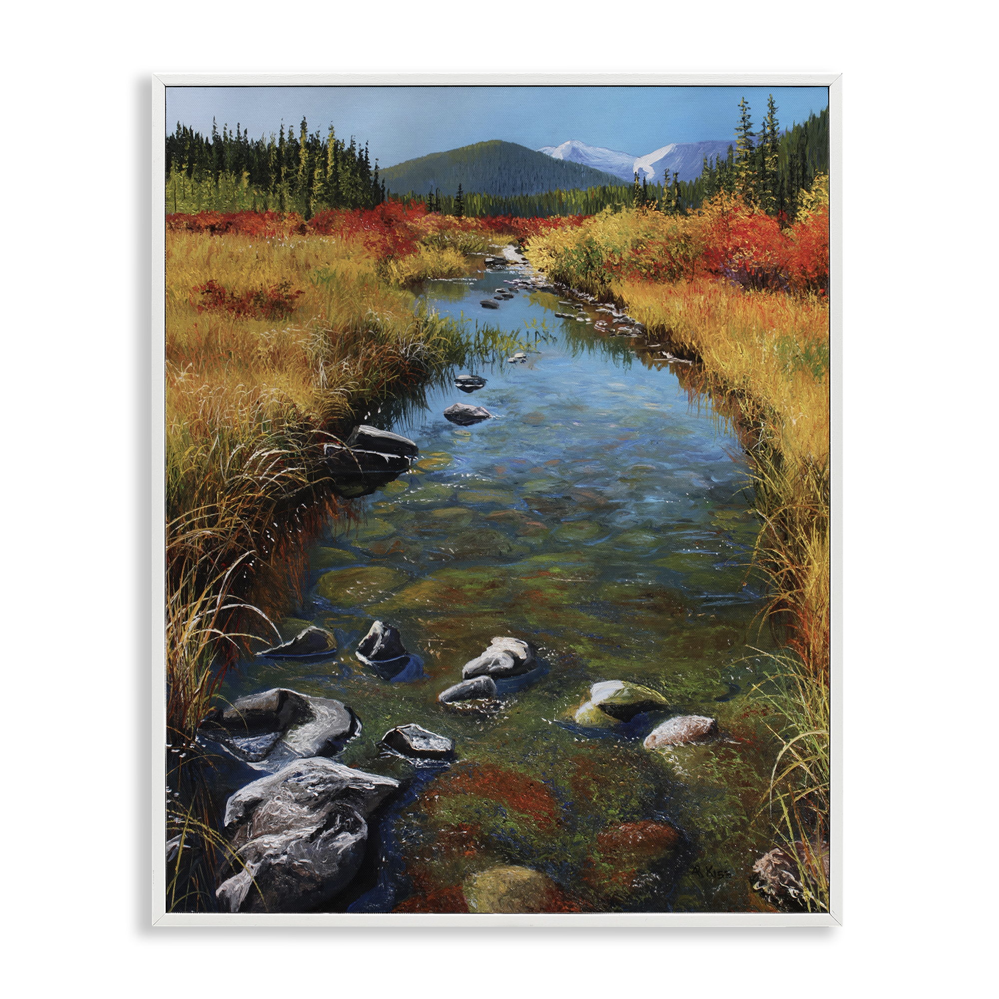 Stupell Industries Outflow From Lake Landscape & Nature Painting White Framed Art Print Wall Art, 24 x 30