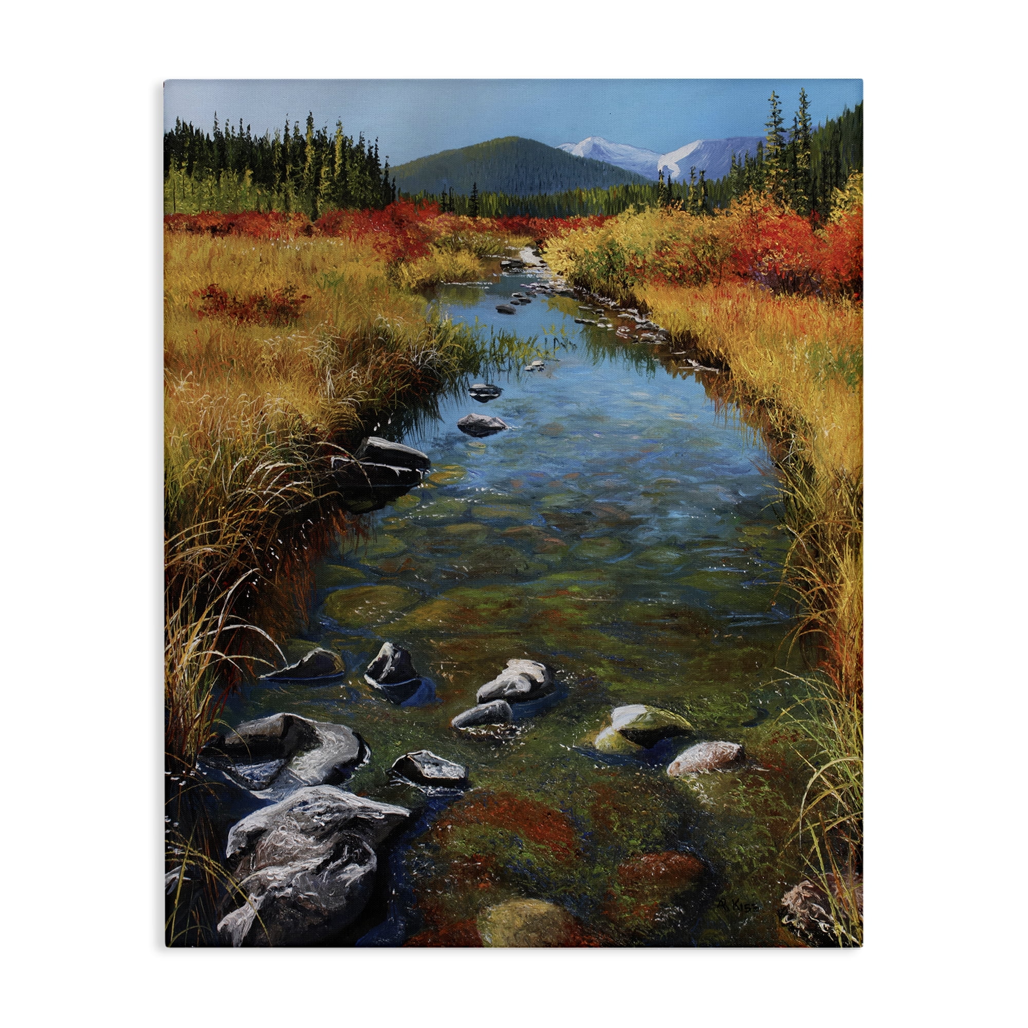 Stupell Industries Outflow From Lake Landscape & Nature Painting Wrapped Canvas Art Print Wall Art, 16 x 20