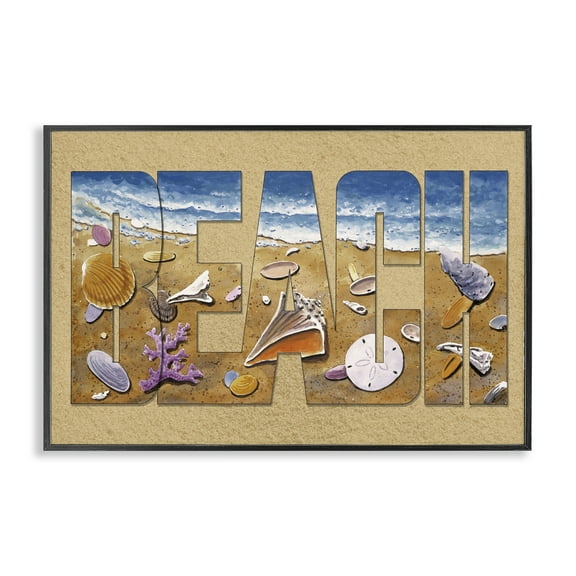 Stupell Industries Outlined Beach Letters Nautical & Beach Painting Black Framed Art Print Wall Art, 18 x 12