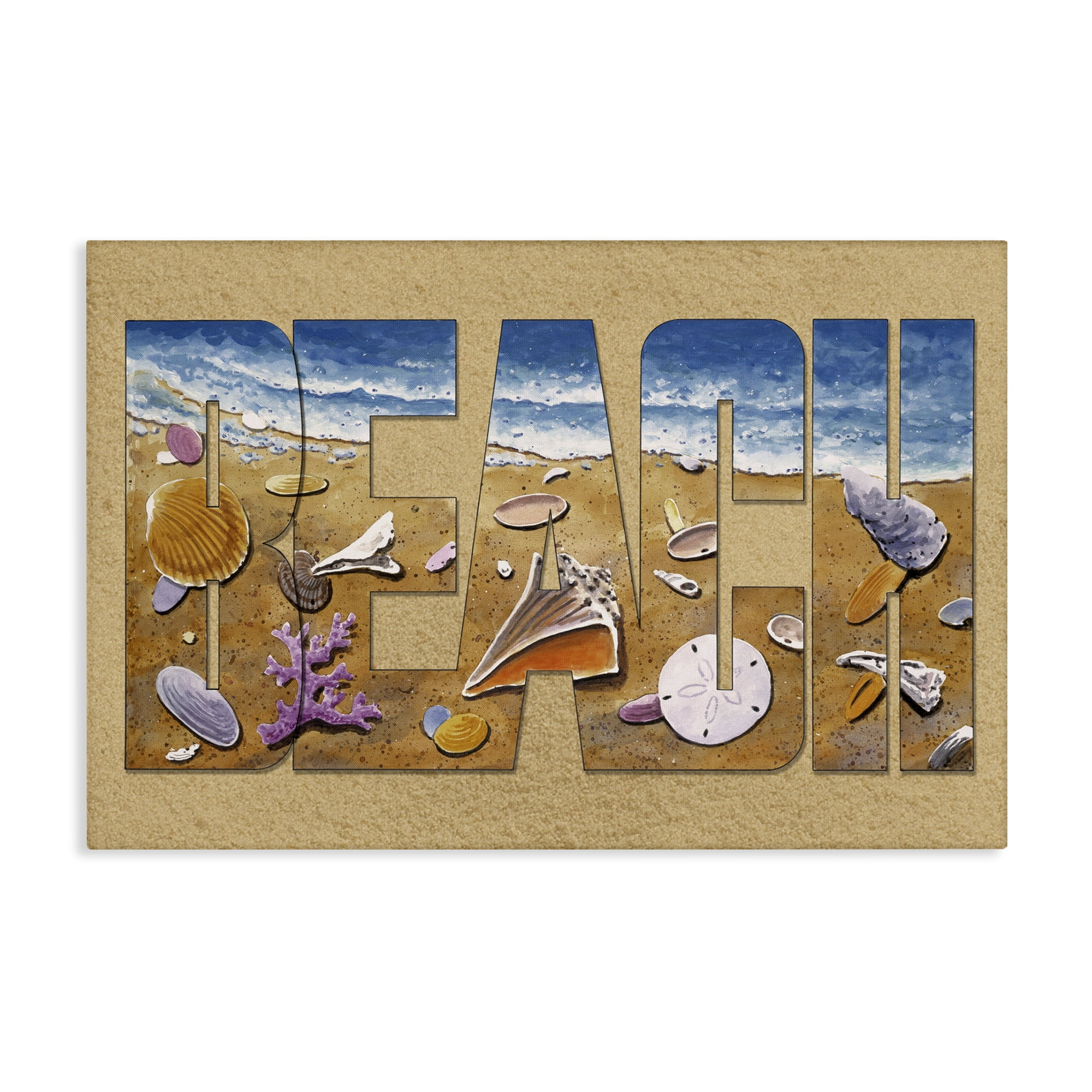 Stupell Industries Outlined Beach Letters Nautical & Beach Painting Wrapped Canvas Art Print Wall Art, 24 x 16