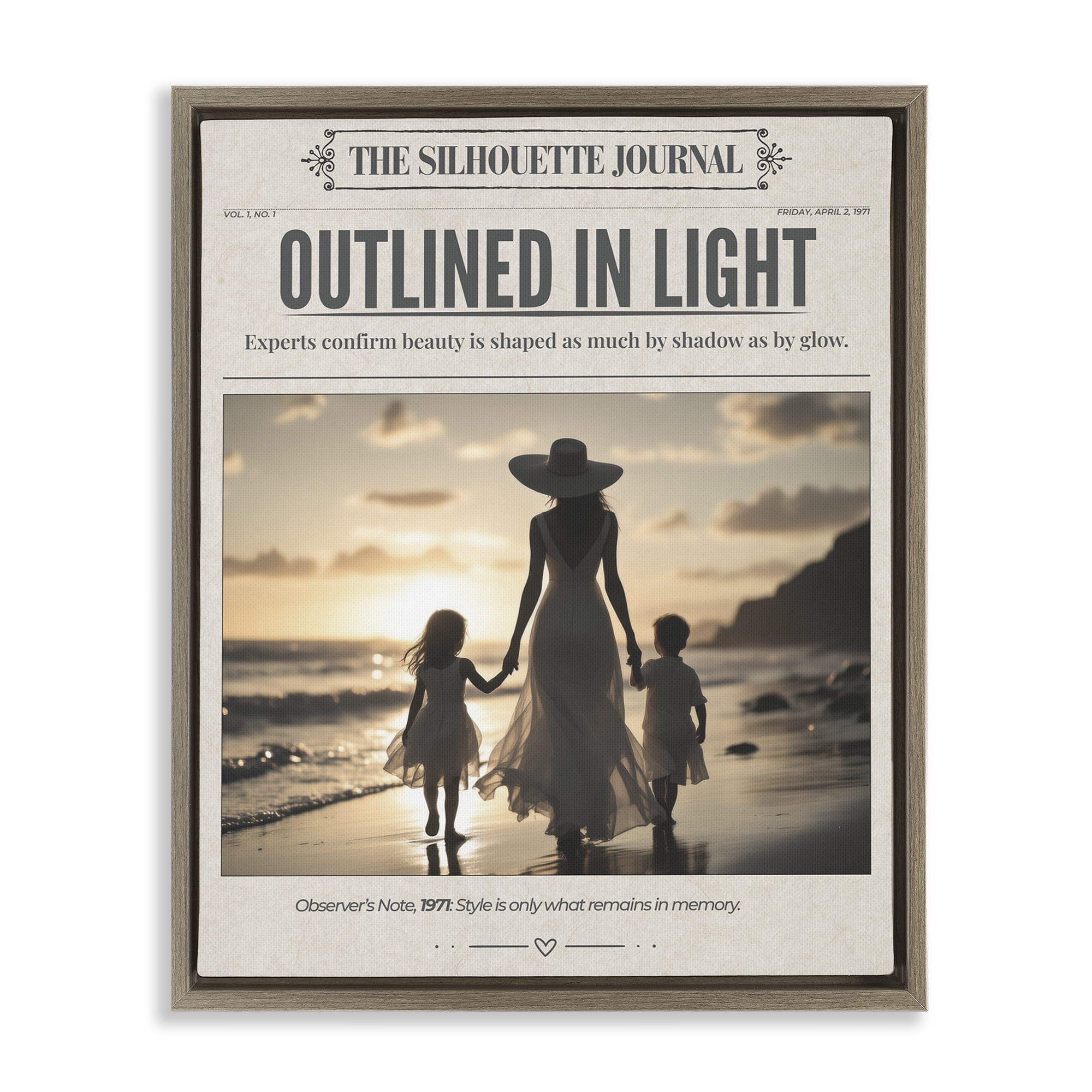Stupell Industries Outlined In Light Newspaper Brown Framed Floater Canvas Wall Art, design by A Barefoot Stylist