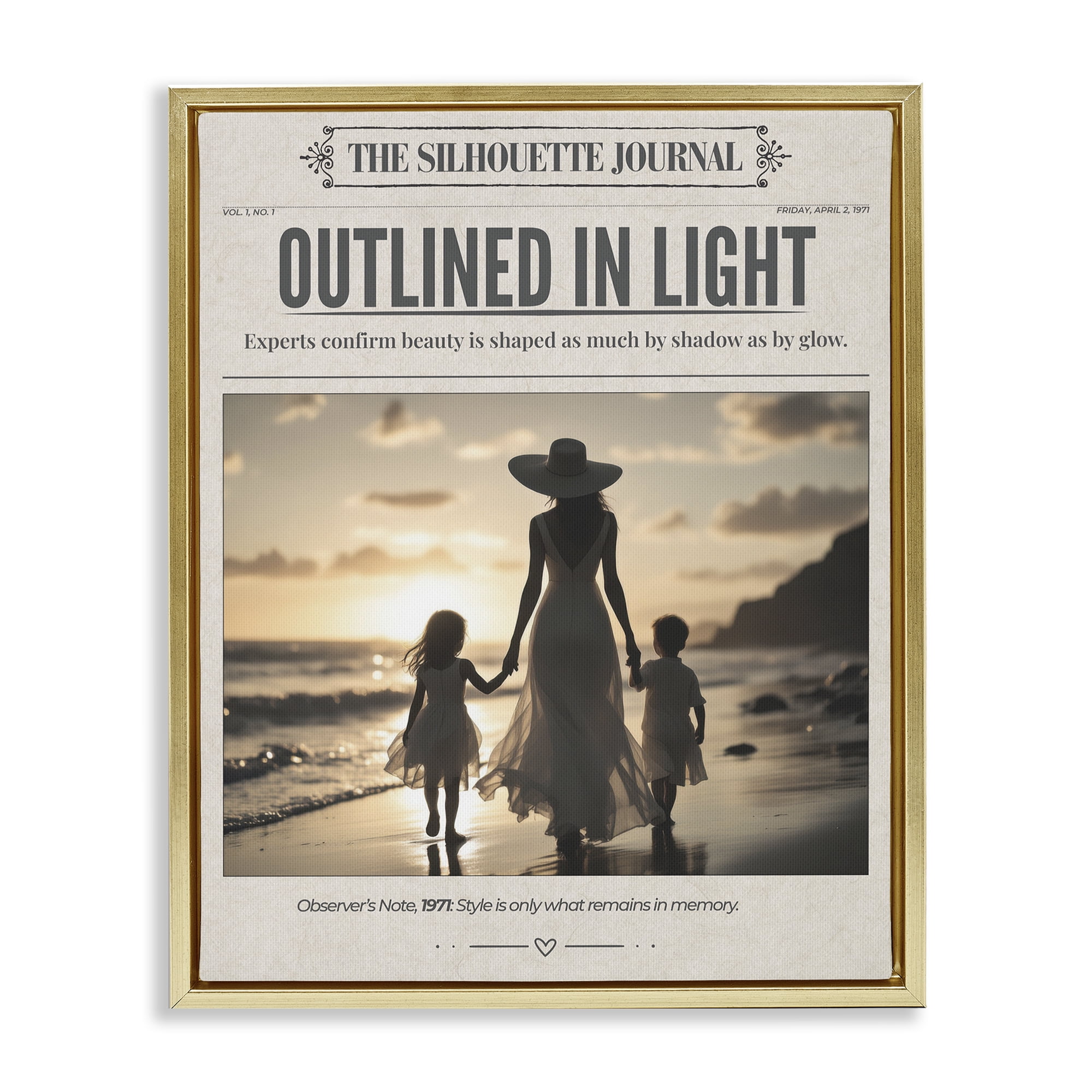 Stupell Industries Outlined In Light Newspaper Gold Framed Floater Canvas Wall Art, design by A Barefoot Stylist