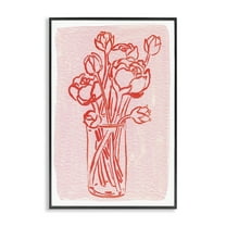 Stupell Industries Outlined Peony Vase Floral Painting Black Framed Art Print Wall Art, 12 x 18